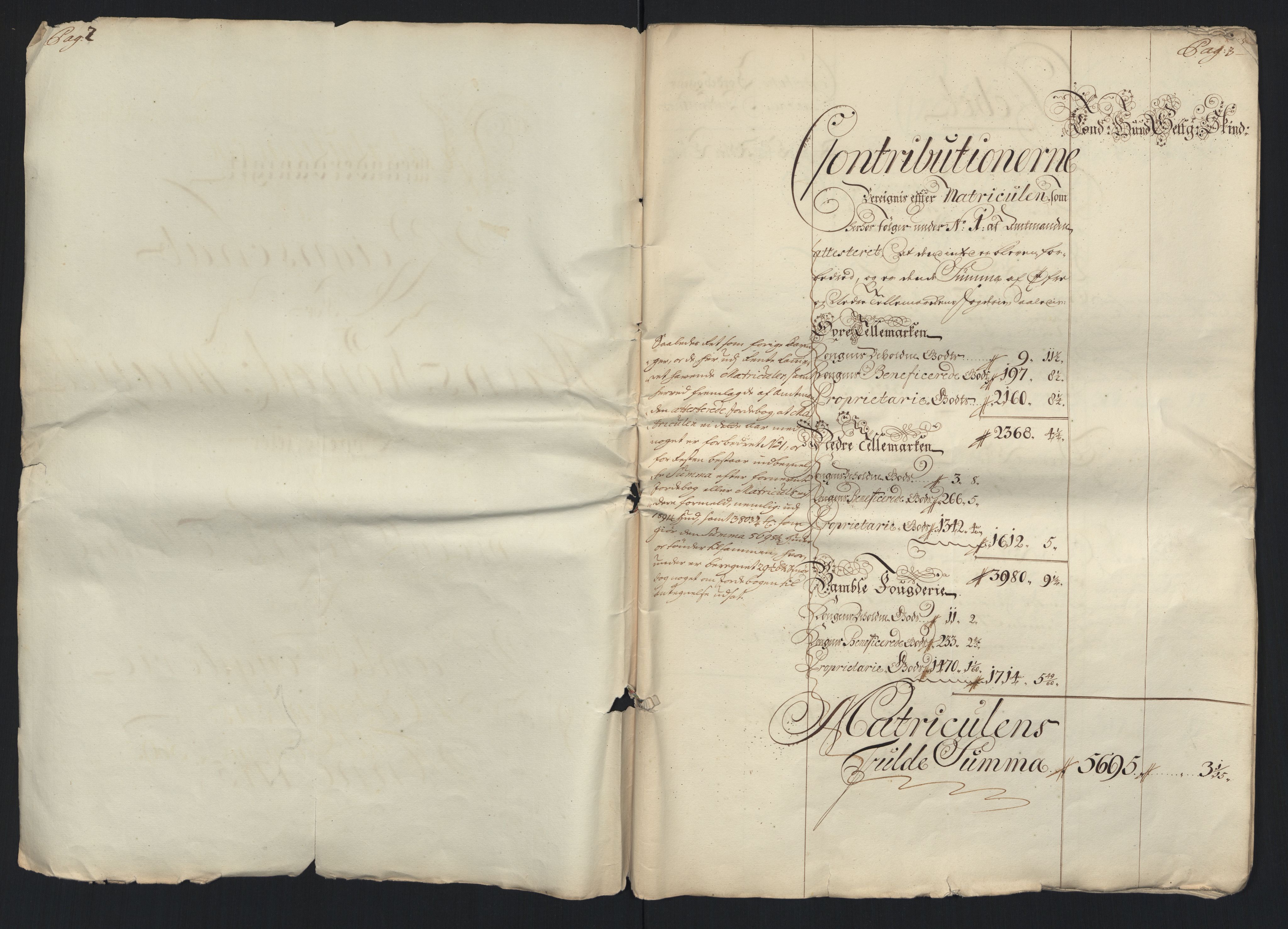 Rentekammeret inntil 1814, Reviderte regnskaper, Fogderegnskap, AV/RA-EA-4092/R36/L2127: Fogderegnskap Øvre og Nedre Telemark og Bamble, 1715, s. 3