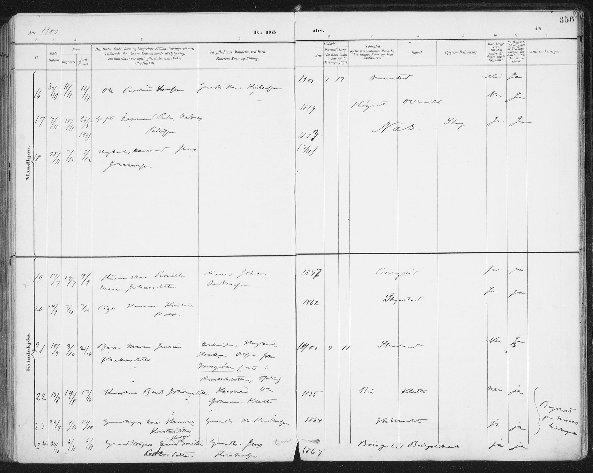 Ministerialprotokoller, klokkerbøker og fødselsregistre - Nordland, AV/SAT-A-1459/852/L0741: Ministerialbok nr. 852A11, 1894-1917, s. 356