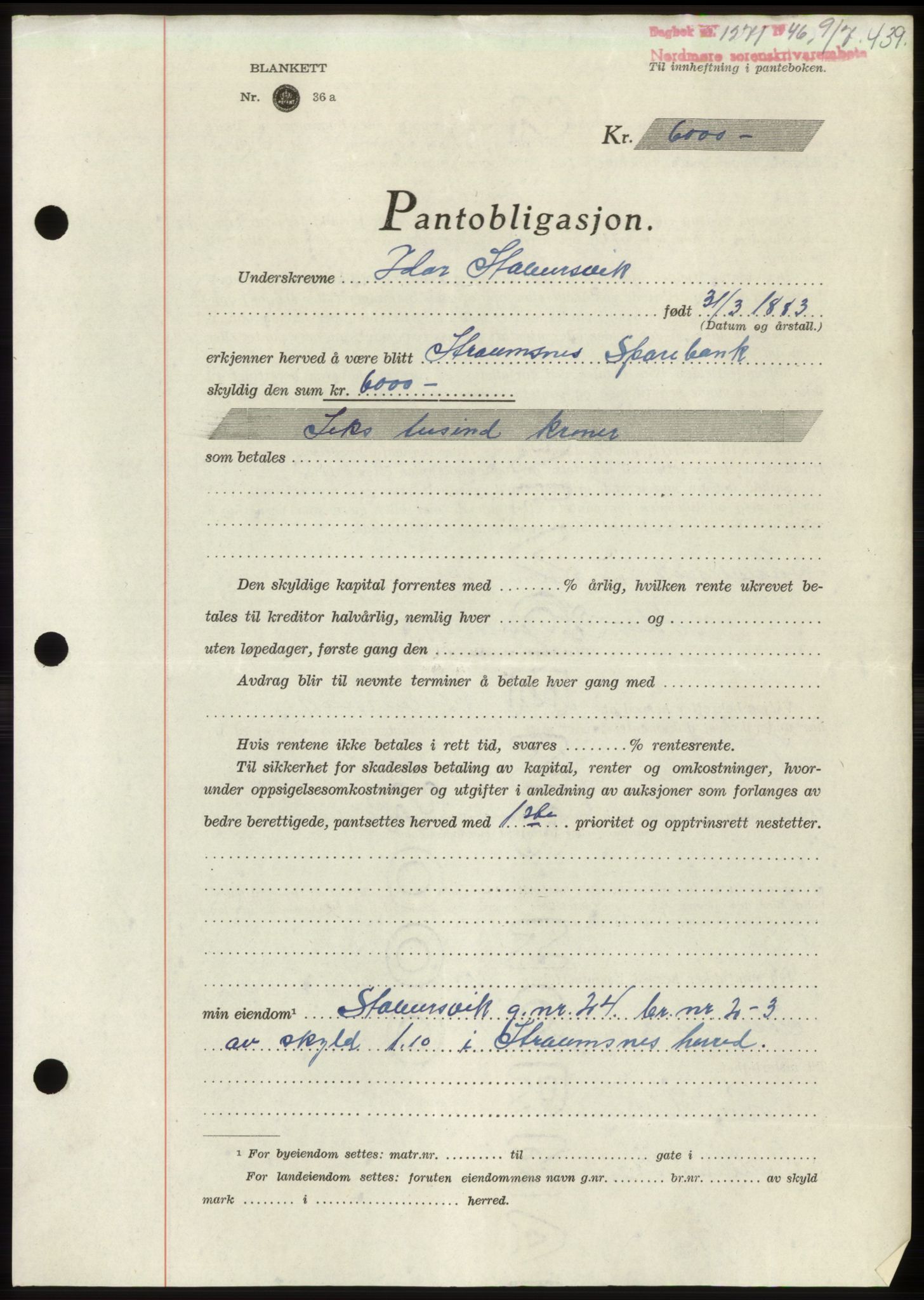 Nordmøre sorenskriveri, AV/SAT-A-4132/1/2/2Ca: Pantebok nr. B94, 1946-1946, Dagboknr: 1271/1946