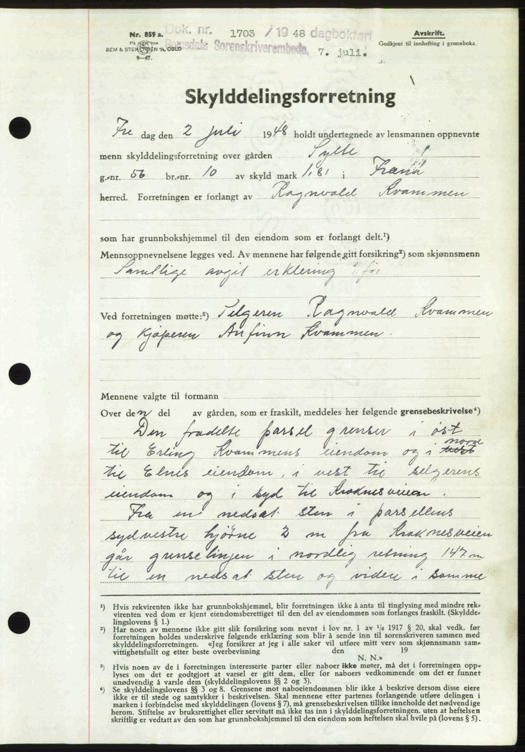 Romsdal sorenskriveri, SAT/A-4149/1/2/2C: Pantebok nr. A26, 1948-1948, Dagboknr: 1703/1948