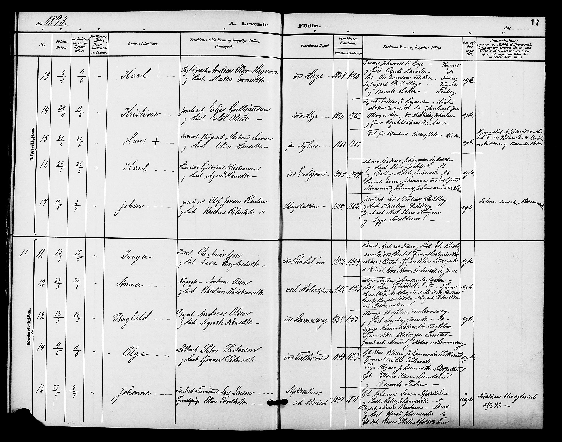 Fåberg prestekontor, AV/SAH-PREST-086/H/Ha/Hab/L0009: Klokkerbok nr. 9, 1891-1902, s. 17