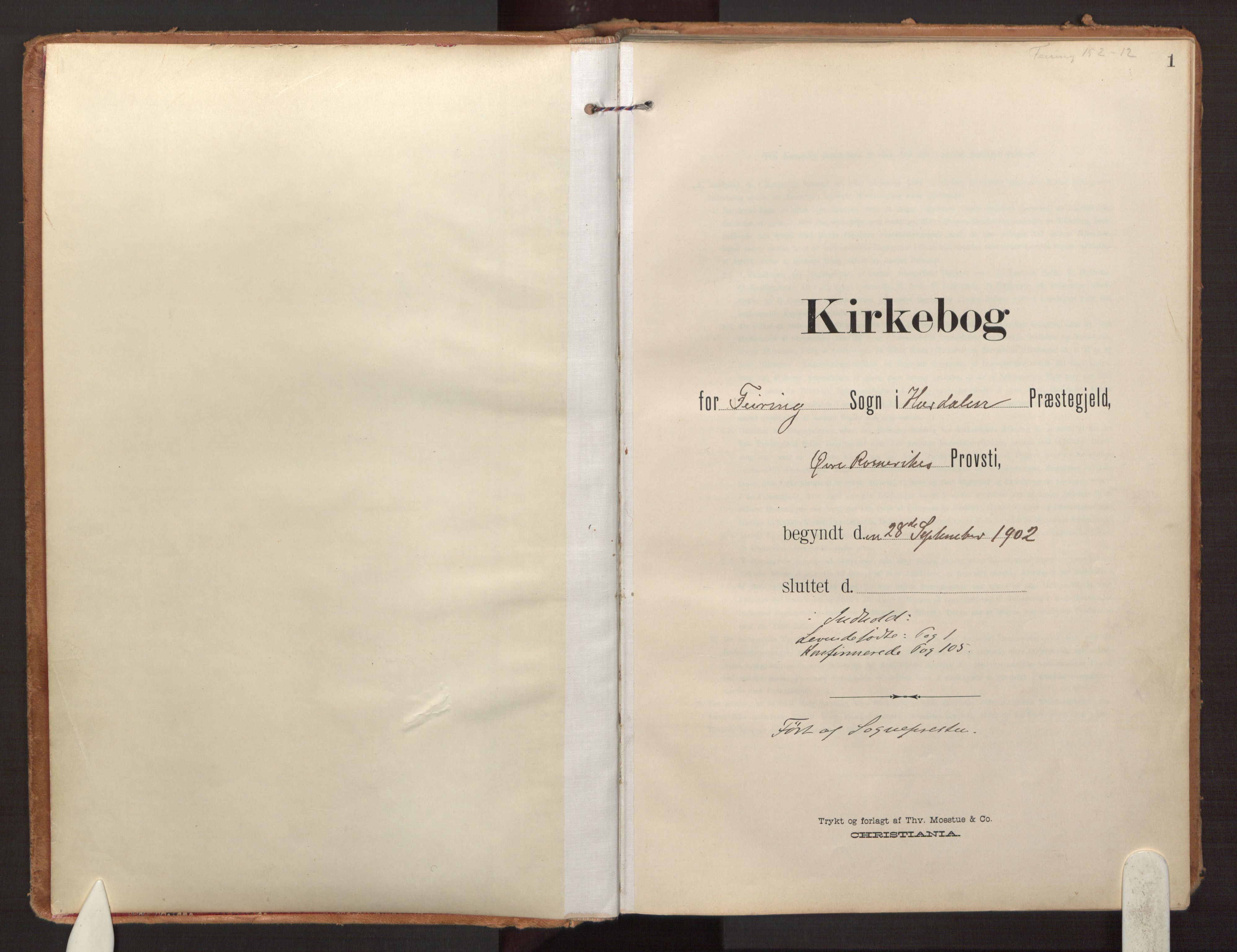 Hurdal prestekontor Kirkebøker, AV/SAO-A-10889/F/Fb/L0004: Ministerialbok nr. II 4, 1902-1924, s. 1