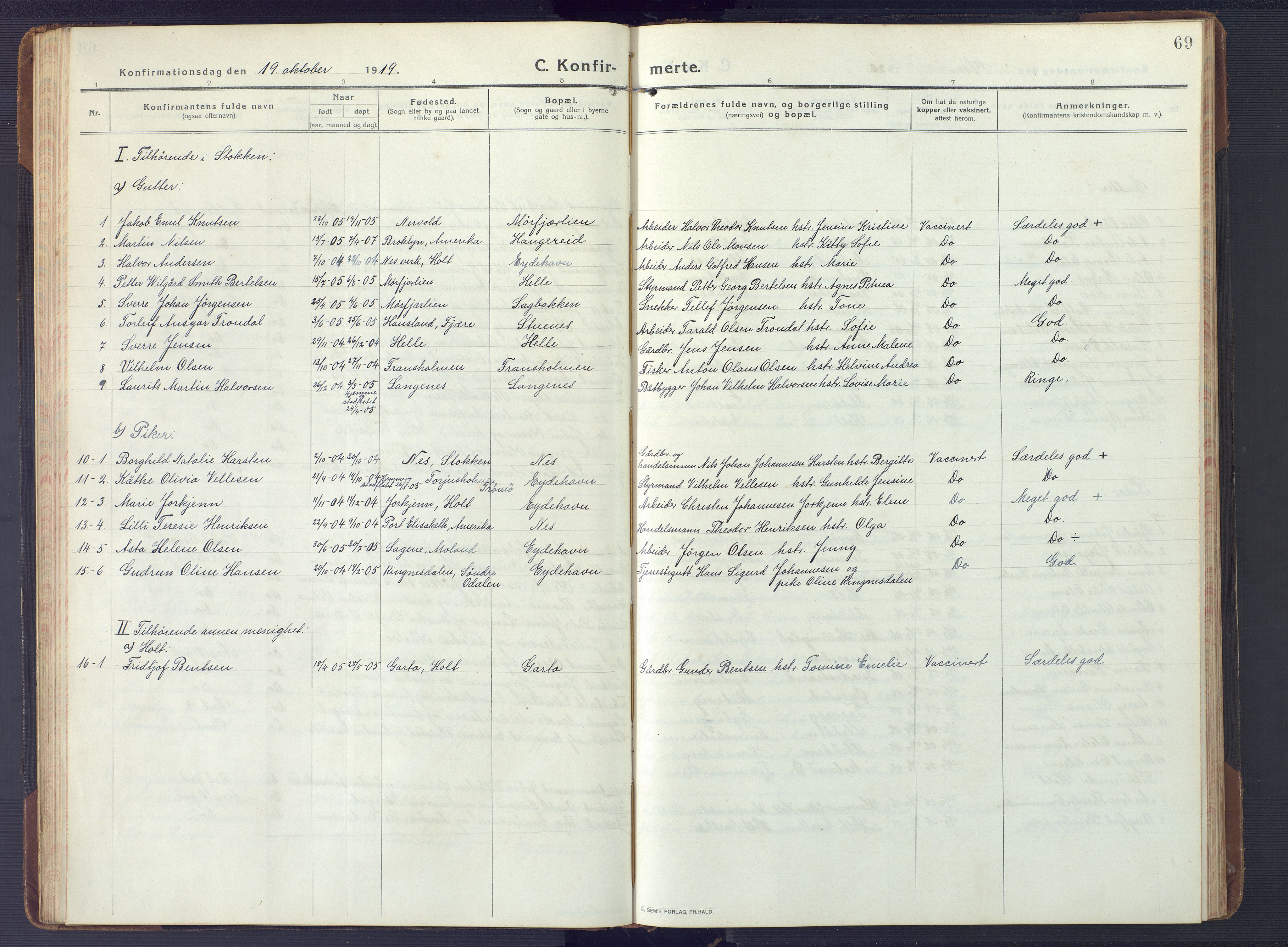 Austre Moland sokneprestkontor, SAK/1111-0001/F/Fb/Fbb/L0004: Klokkerbok nr. B 4, 1914-1929, s. 69