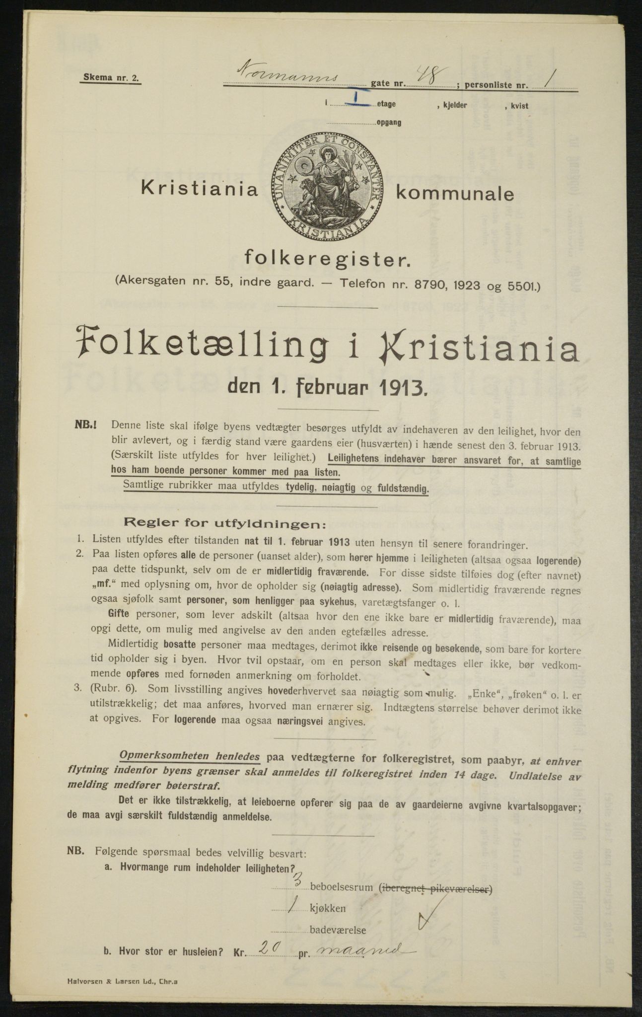 OBA, Kommunal folketelling 1.2.1913 for Kristiania, 1913, s. 73999