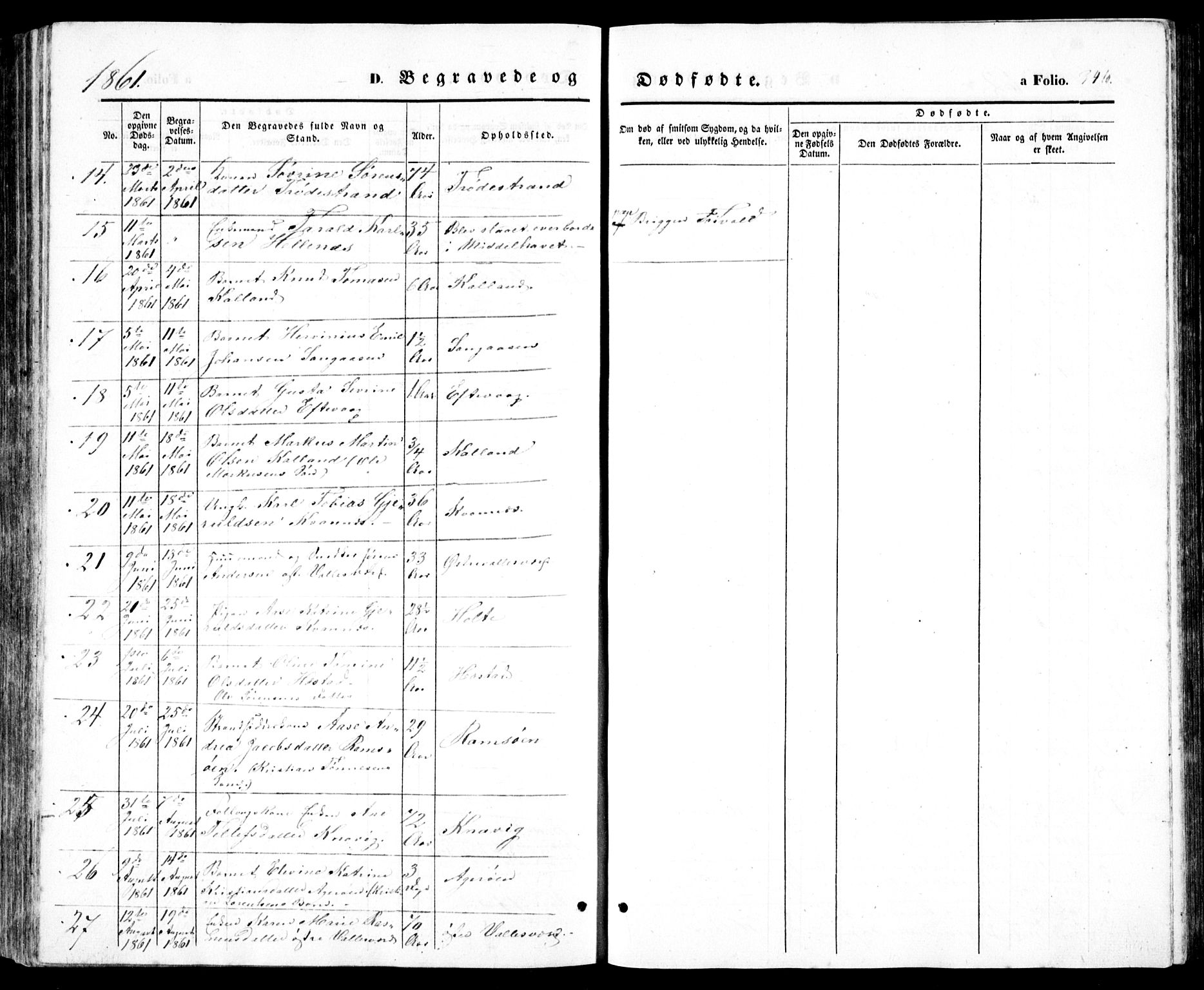 Høvåg sokneprestkontor, SAK/1111-0025/F/Fb/L0002: Klokkerbok nr. B 2, 1847-1869, s. 346