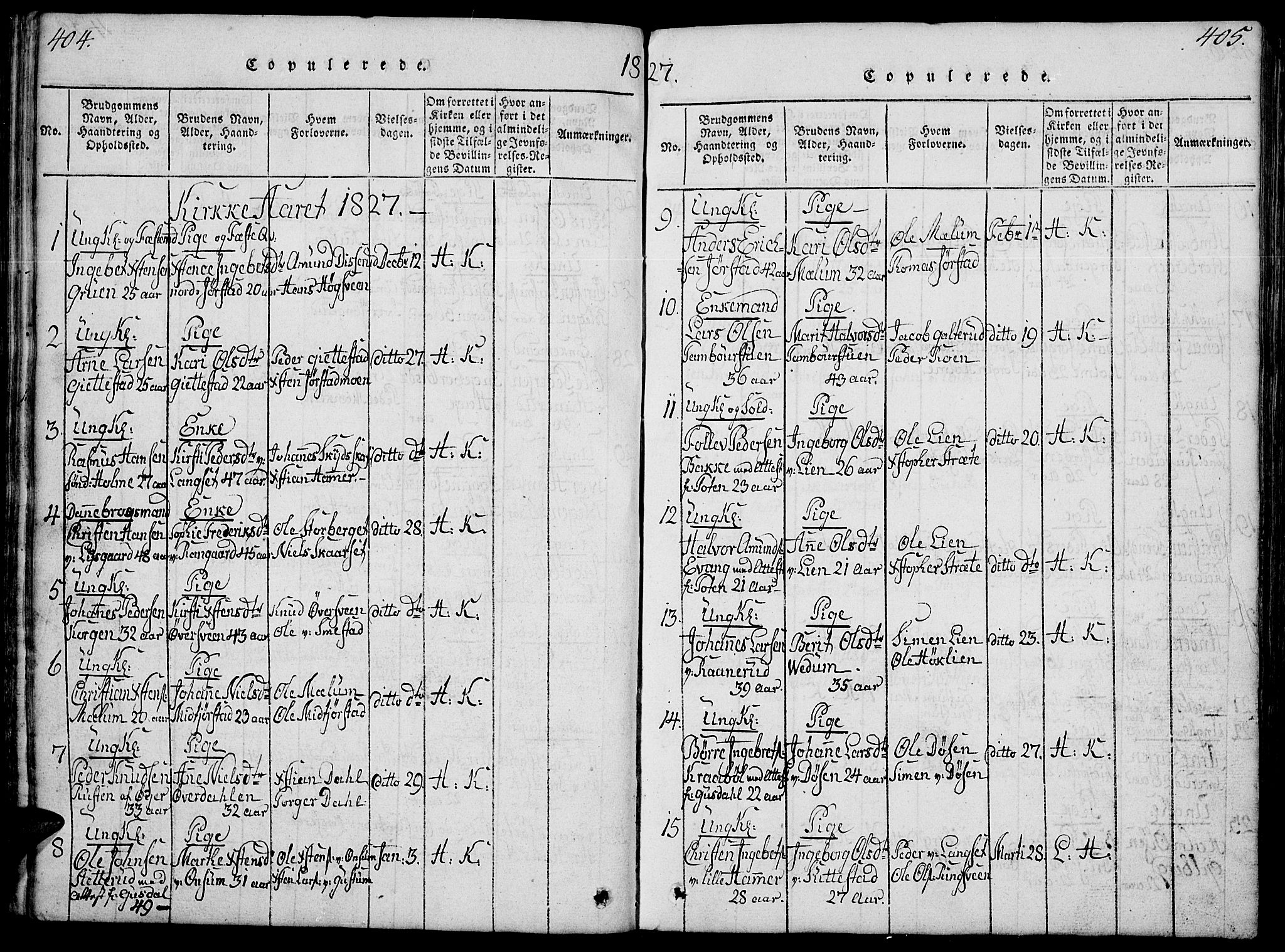 Fåberg prestekontor, AV/SAH-PREST-086/H/Ha/Hab/L0004: Klokkerbok nr. 4, 1818-1837, s. 404-405