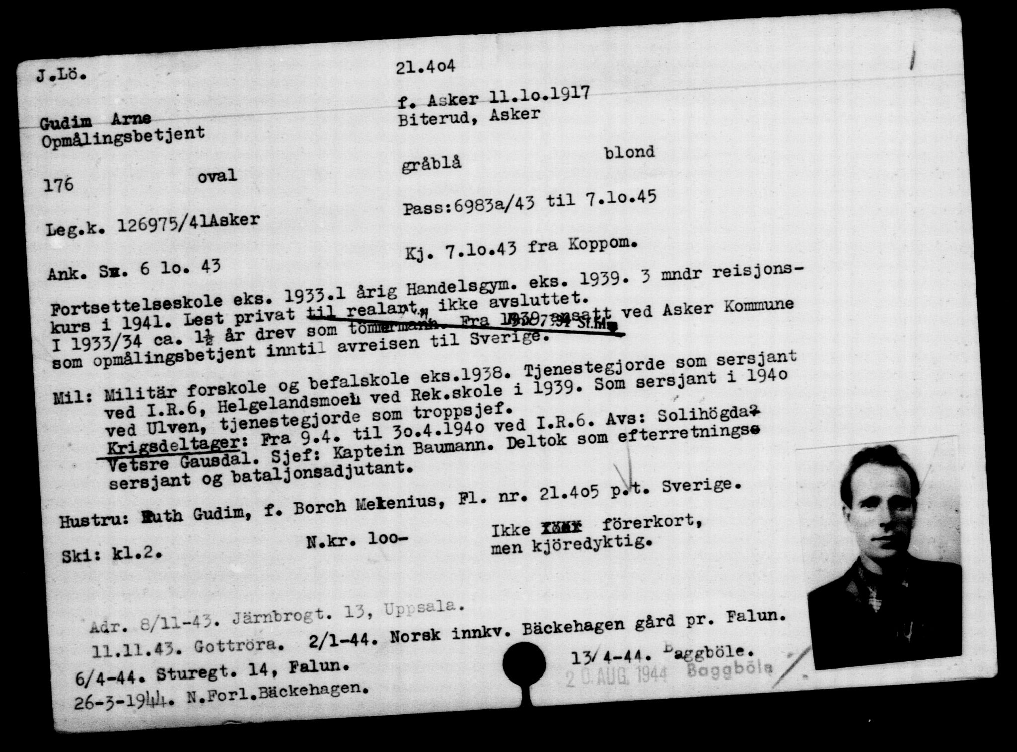 Utenriksstasjonene, Legasjonen i Stockholm, Flyktningkontoret, AV/RA-S-6753/V/Va/L0009: Kjesäterkartoteket, flyktninger med registreringsnr. 18502-22048, 1940-1945, s. 2421