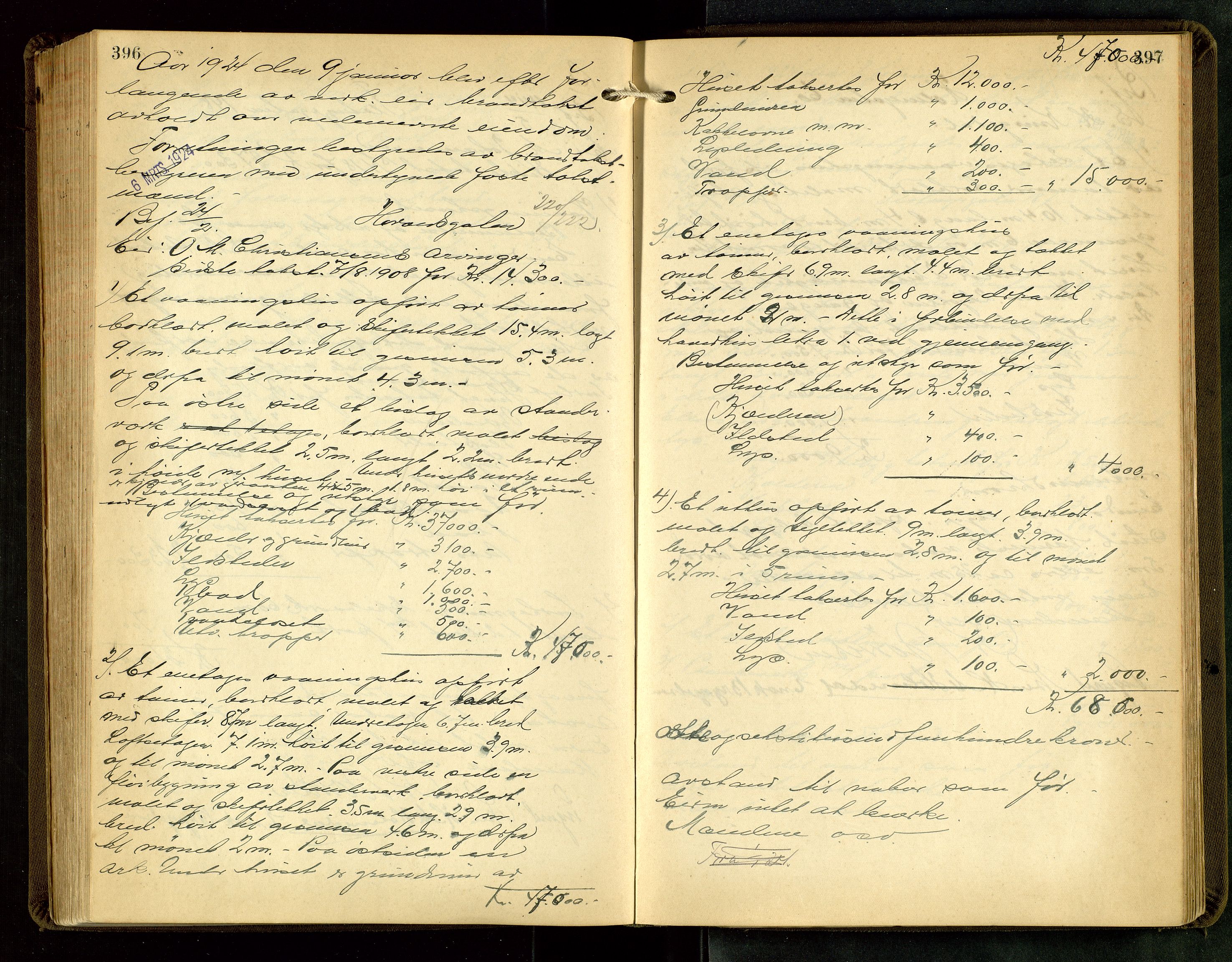 Norges Brannkasse Haugesund, AV/SAST-A-102142/0002/O/L0011: Branntakstprotokoll, 1920-1925, s. 396-397