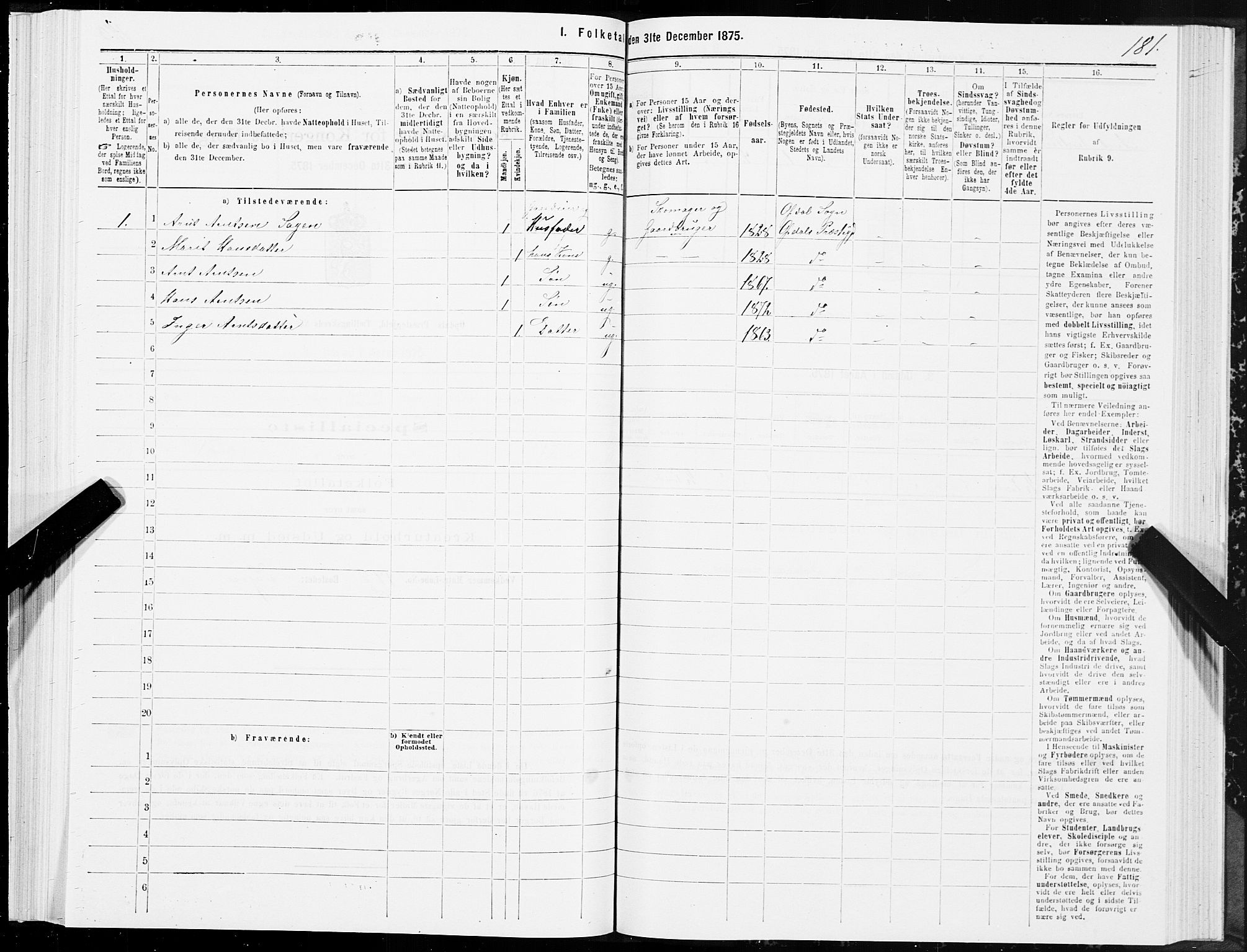 SAT, Folketelling 1875 for 1634P Oppdal prestegjeld, 1875, s. 7181