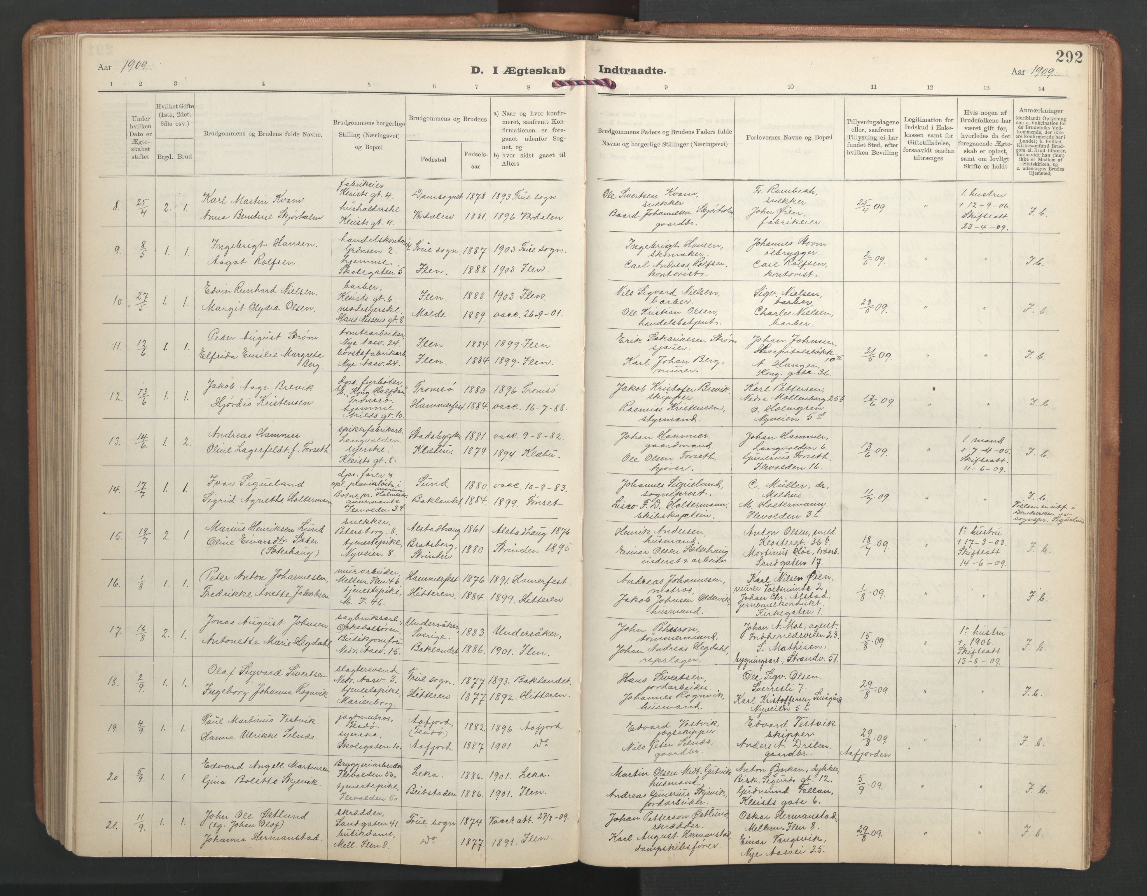 Ministerialprotokoller, klokkerbøker og fødselsregistre - Sør-Trøndelag, AV/SAT-A-1456/603/L0173: Klokkerbok nr. 603C01, 1907-1962, s. 292