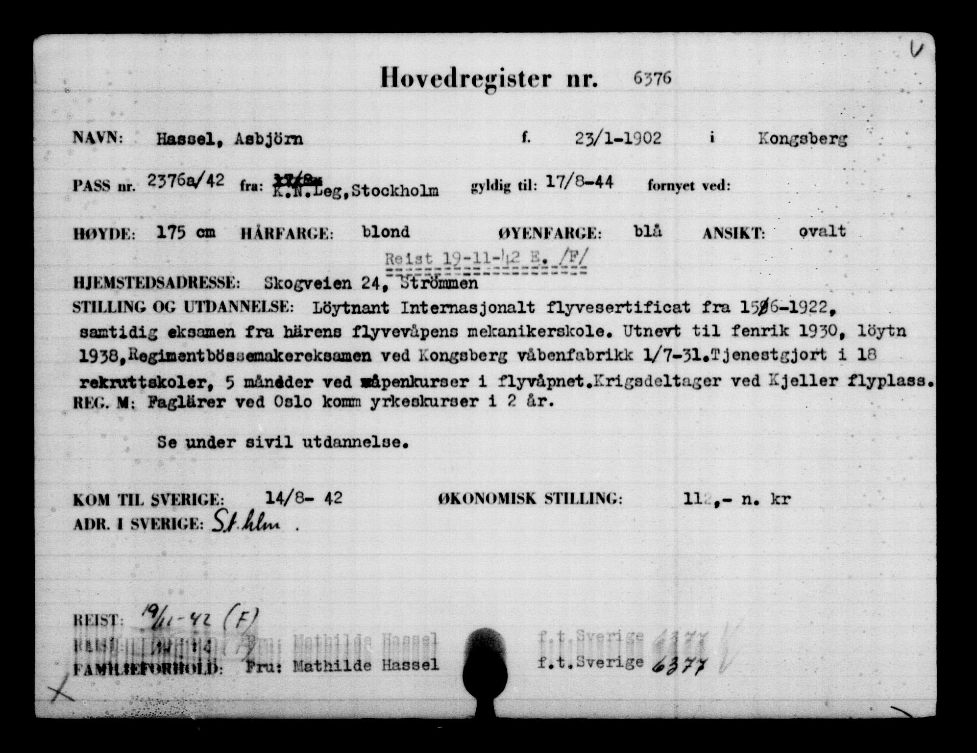 Utenriksstasjonene, Legasjonen i Stockholm, Flyktningkontoret, AV/RA-S-6753/V/Va/L0004: Kjesäterkartoteket, flyktninger med registreringsnr. 3496-6610, 1940-1945, s. 3407