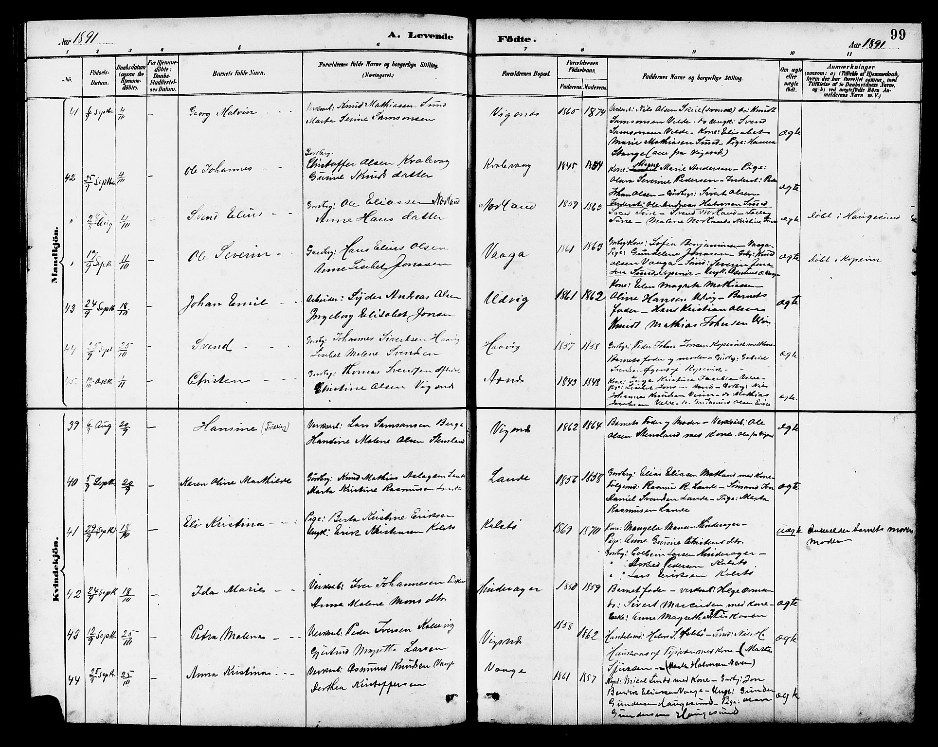 Avaldsnes sokneprestkontor, AV/SAST-A -101851/H/Ha/Hab/L0007: Klokkerbok nr. B 7, 1885-1909, s. 99