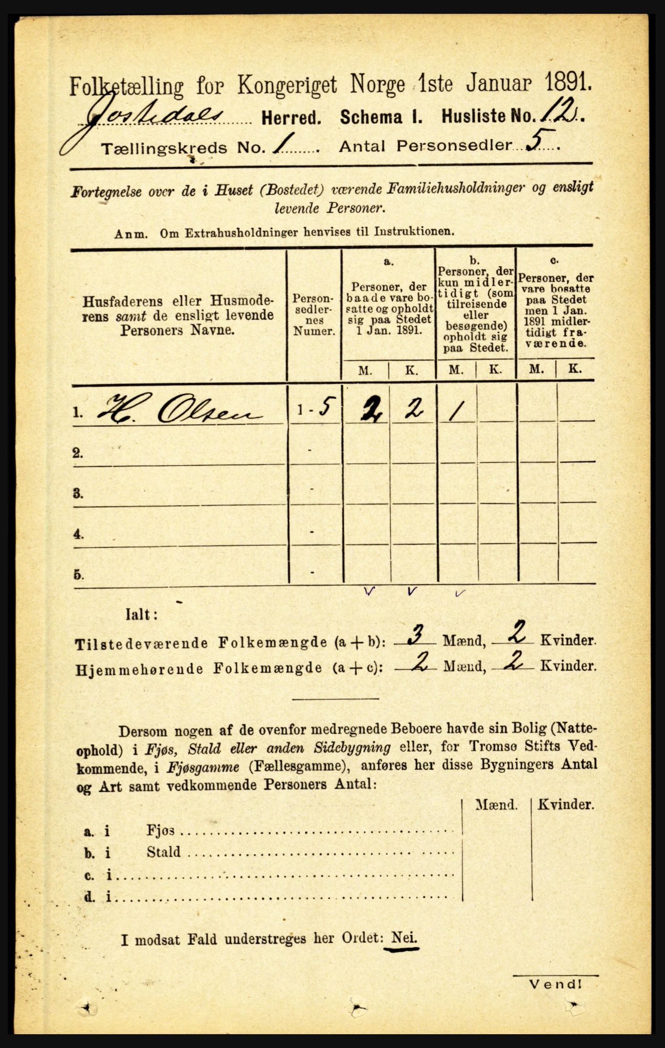RA, Folketelling 1891 for 1427 Jostedal herred, 1891, s. 25