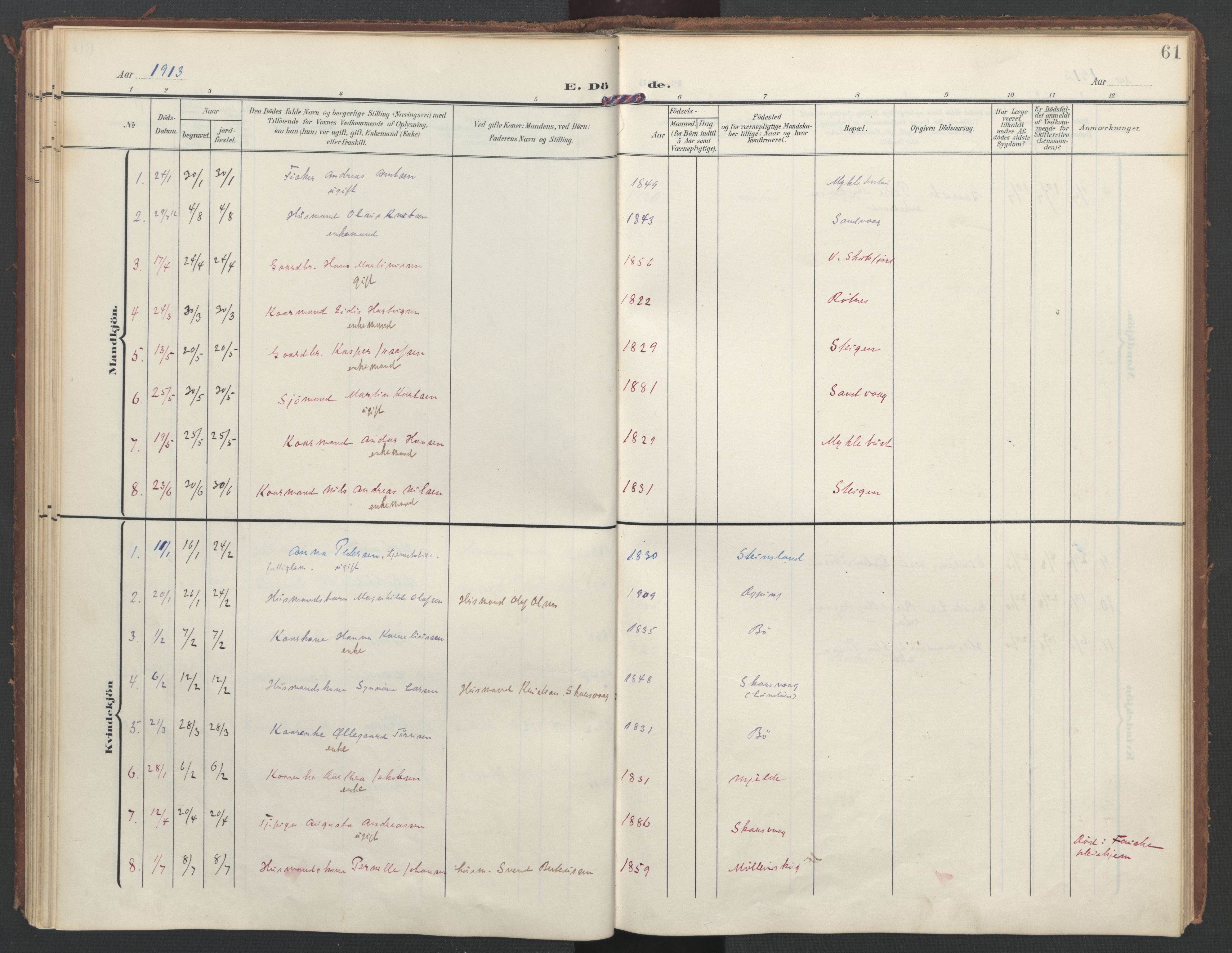 Ministerialprotokoller, klokkerbøker og fødselsregistre - Nordland, AV/SAT-A-1459/855/L0806: Ministerialbok nr. 855A14, 1906-1922, s. 61