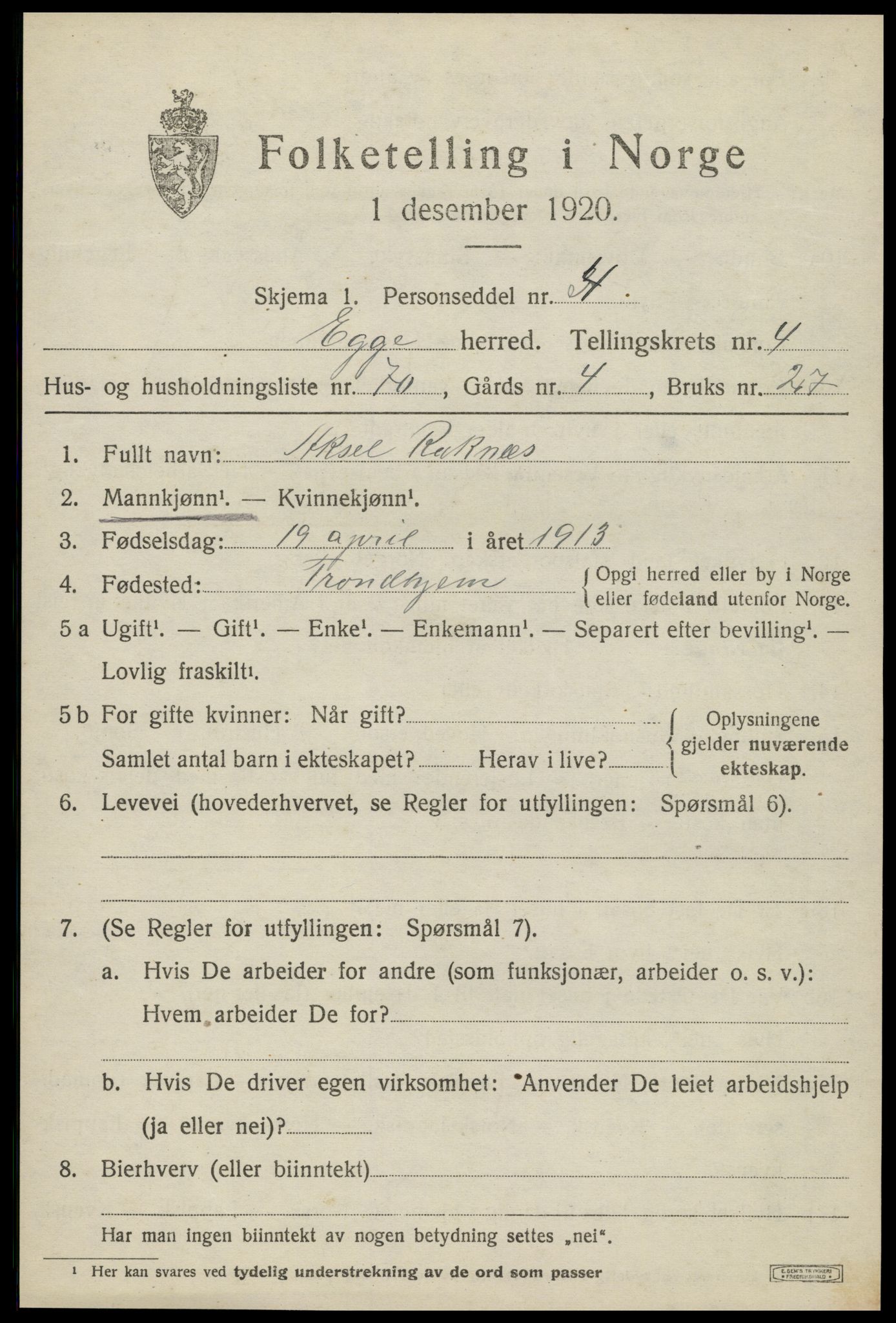 SAT, Folketelling 1920 for 1733 Egge herred, 1920, s. 3324