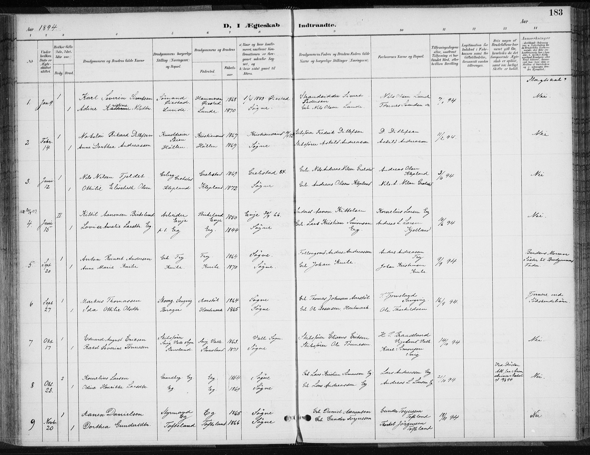 Søgne sokneprestkontor, AV/SAK-1111-0037/F/Fa/Fab/L0013: Ministerialbok nr. A 13, 1892-1911, s. 183