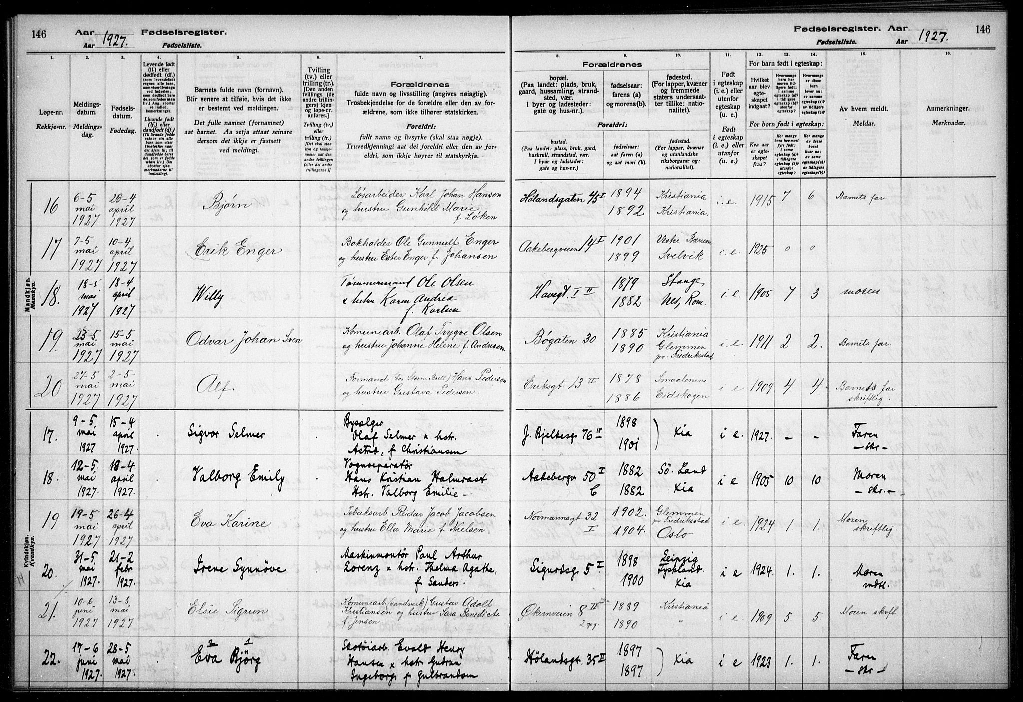 Kampen prestekontor Kirkebøker, AV/SAO-A-10853/J/Ja/L0002: Fødselsregister nr. 2, 1920-1935, s. 146