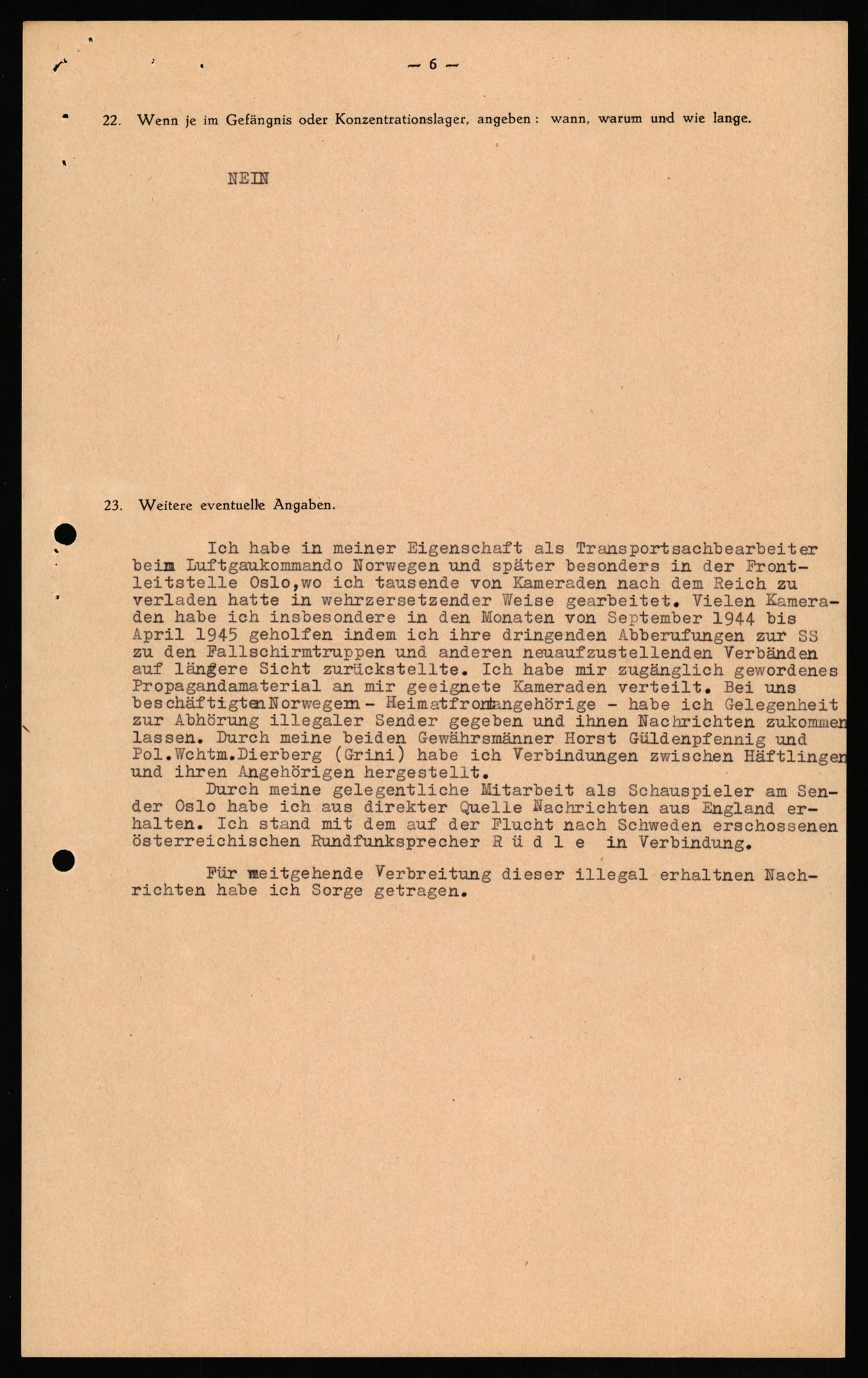 Forsvaret, Forsvarets overkommando II, AV/RA-RAFA-3915/D/Db/L0026: CI Questionaires. Tyske okkupasjonsstyrker i Norge. Tyskere., 1945-1946, s. 126