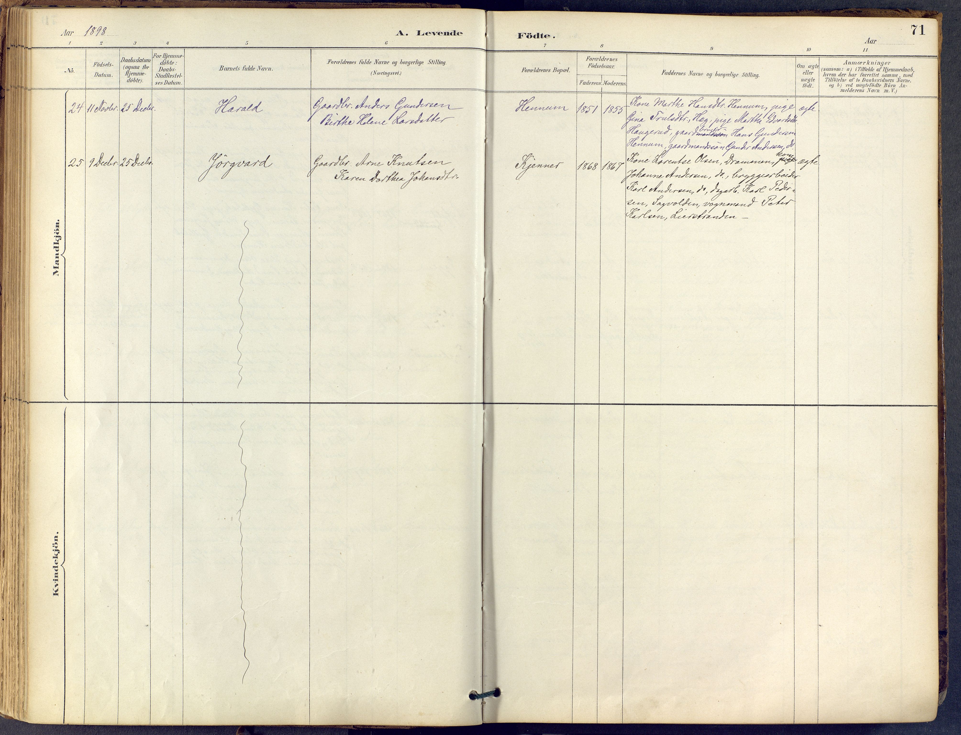 Lier kirkebøker, AV/SAKO-A-230/F/Fb/L0001: Ministerialbok nr. II 1, 1883-1910, s. 71