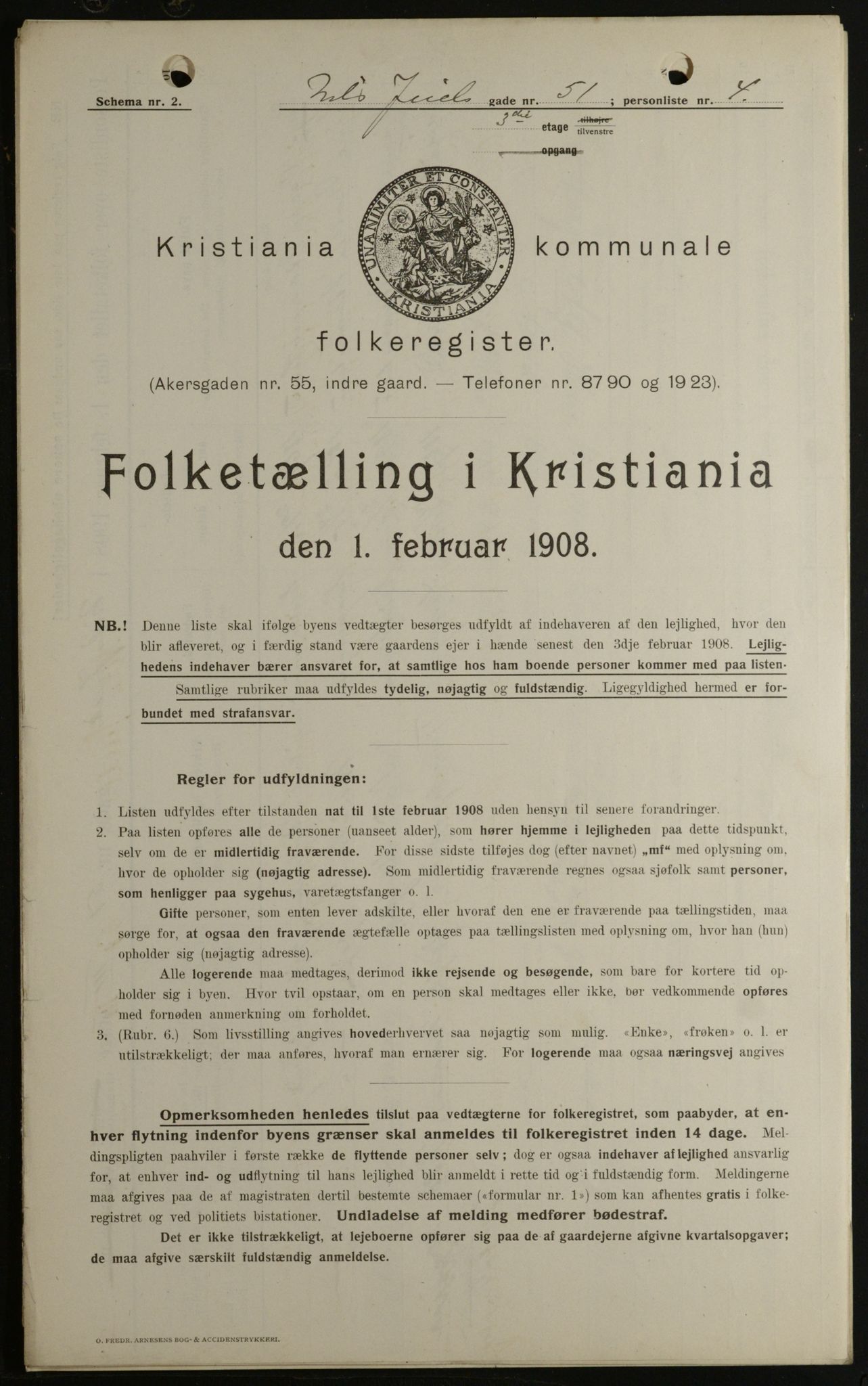 OBA, Kommunal folketelling 1.2.1908 for Kristiania kjøpstad, 1908, s. 63582