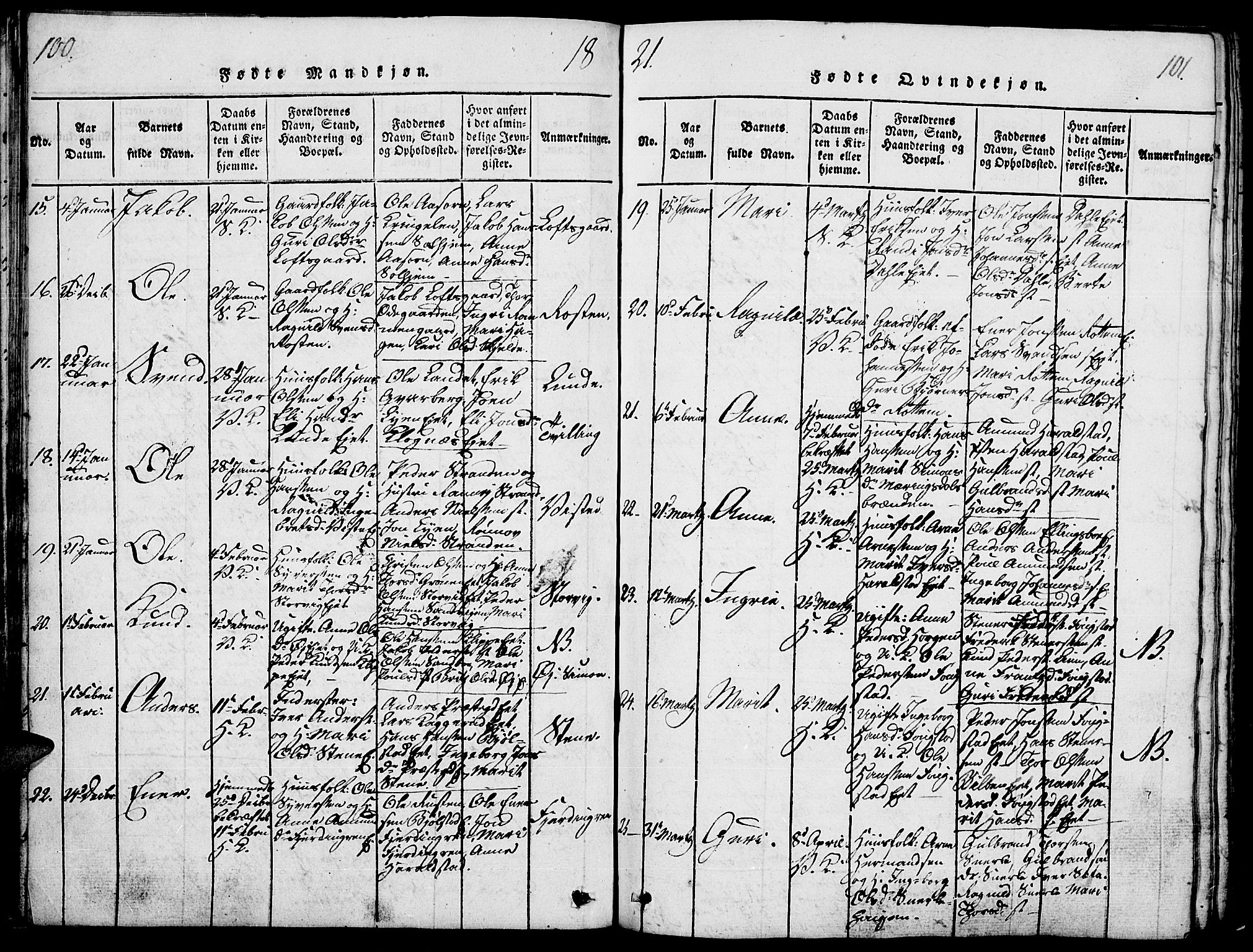 Vågå prestekontor, AV/SAH-PREST-076/H/Ha/Haa/L0003: Ministerialbok nr. 3, 1815-1827, s. 100-101