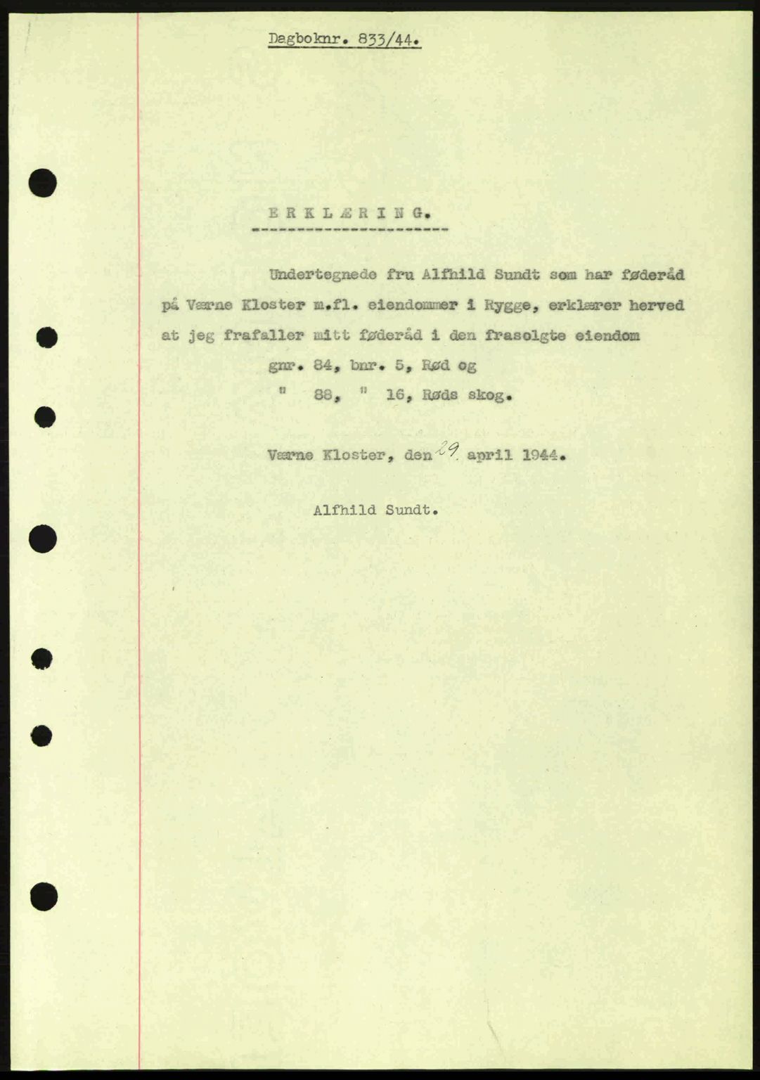 Moss sorenskriveri, SAO/A-10168: Pantebok nr. B13, 1943-1945, Dagboknr: 833/1944