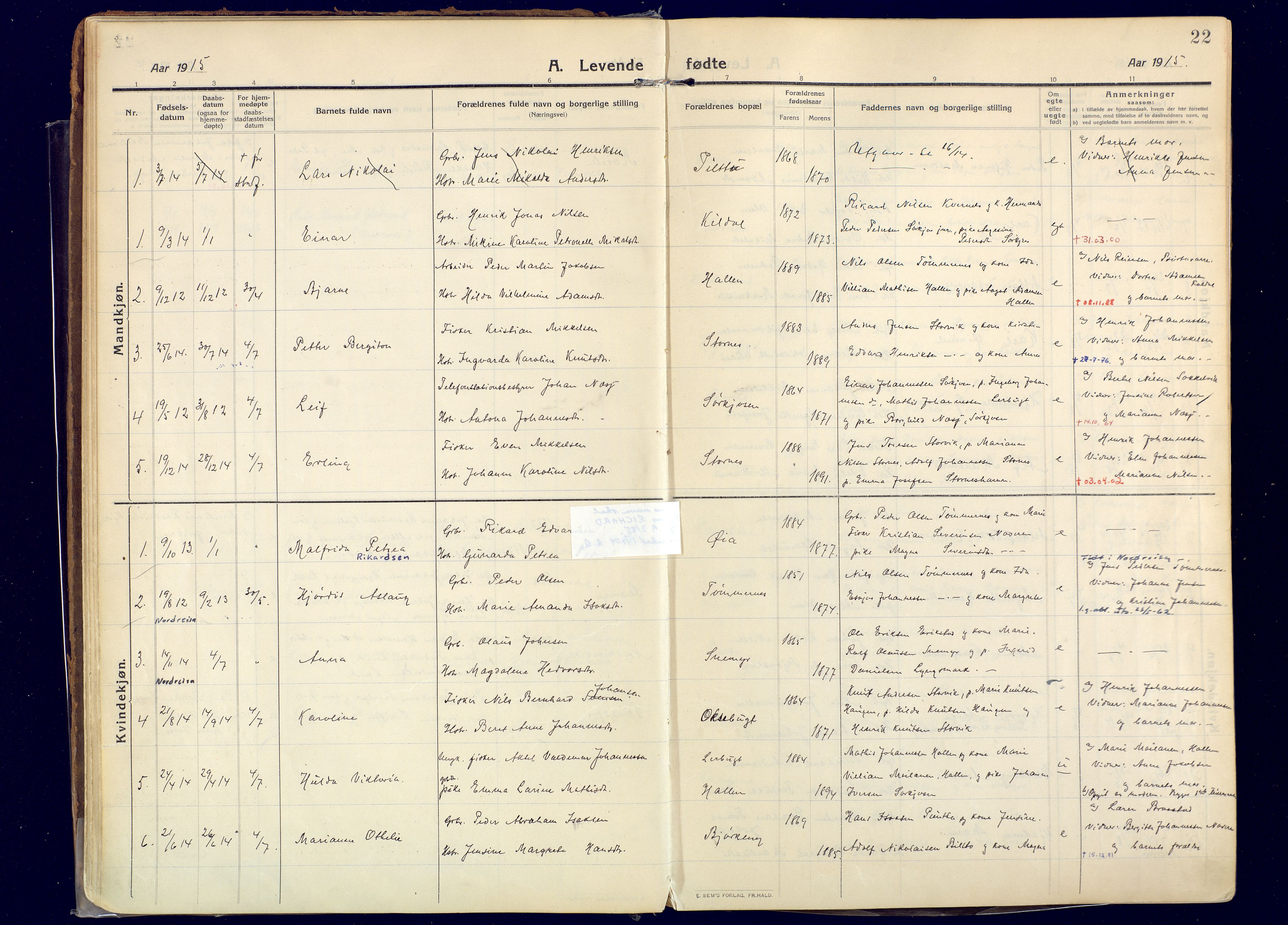 Skjervøy sokneprestkontor, AV/SATØ-S-1300/H/Ha/Haa: Ministerialbok nr. 20, 1911-1931, s. 22