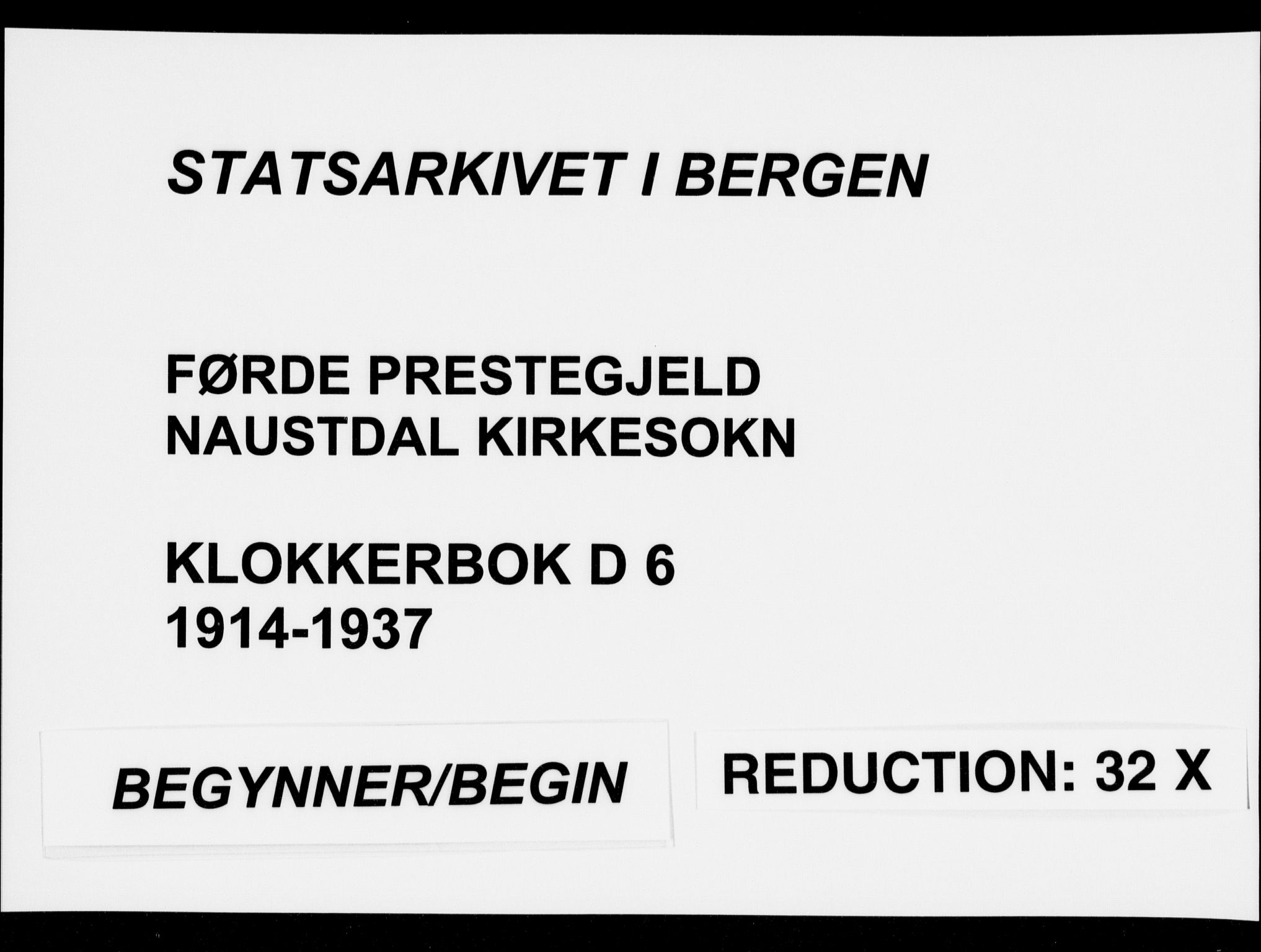 Førde sokneprestembete, AV/SAB-A-79901/H/Hab/Habd/L0006: Klokkerbok nr. D 6, 1914-1937