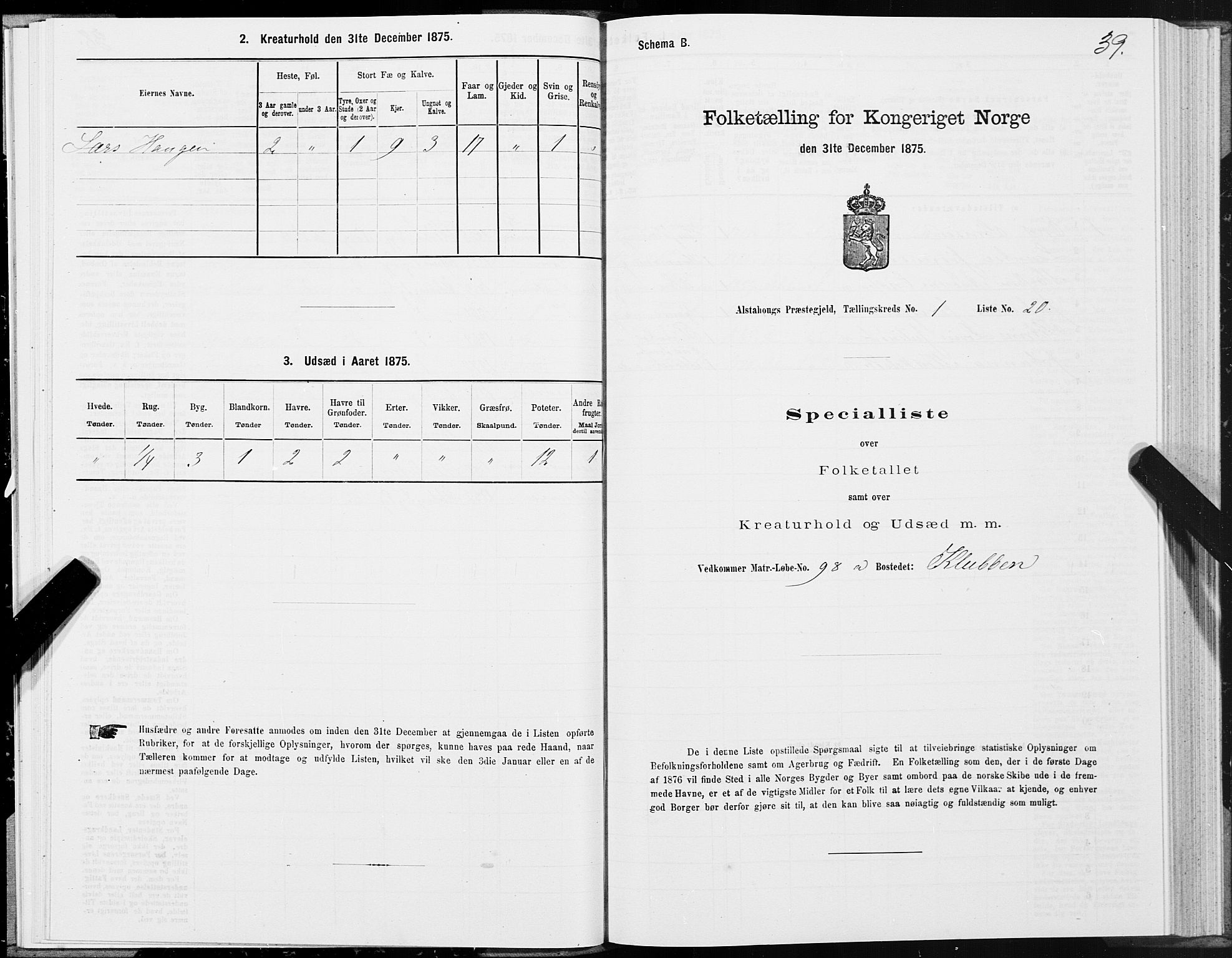 SAT, Folketelling 1875 for 1820P Alstahaug prestegjeld, 1875, s. 1039