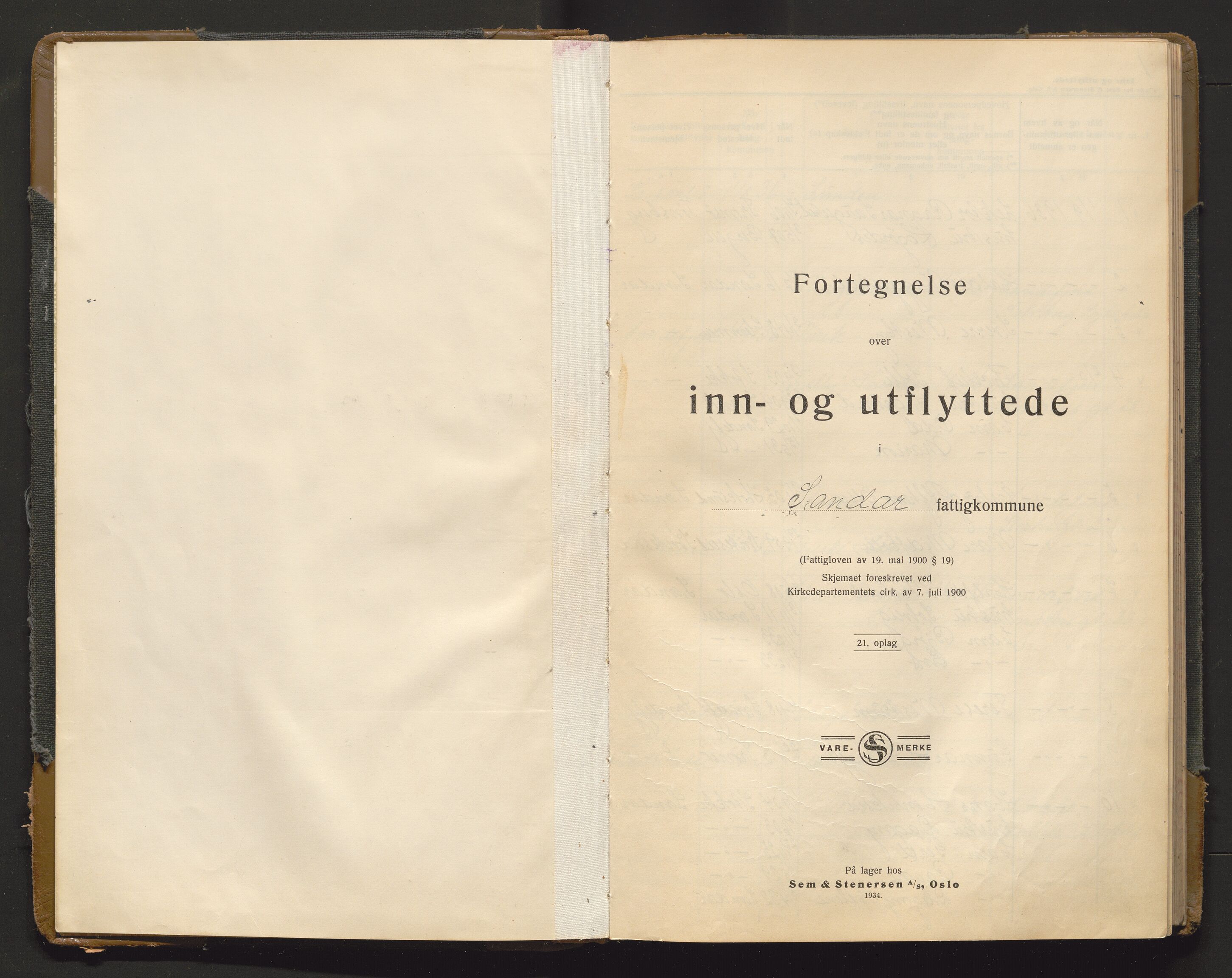 Sandar lensmannskontor, AV/SAKO-A-545/O/Oa/L0010: Protokoll over inn- og utflyttede, 1936-1938