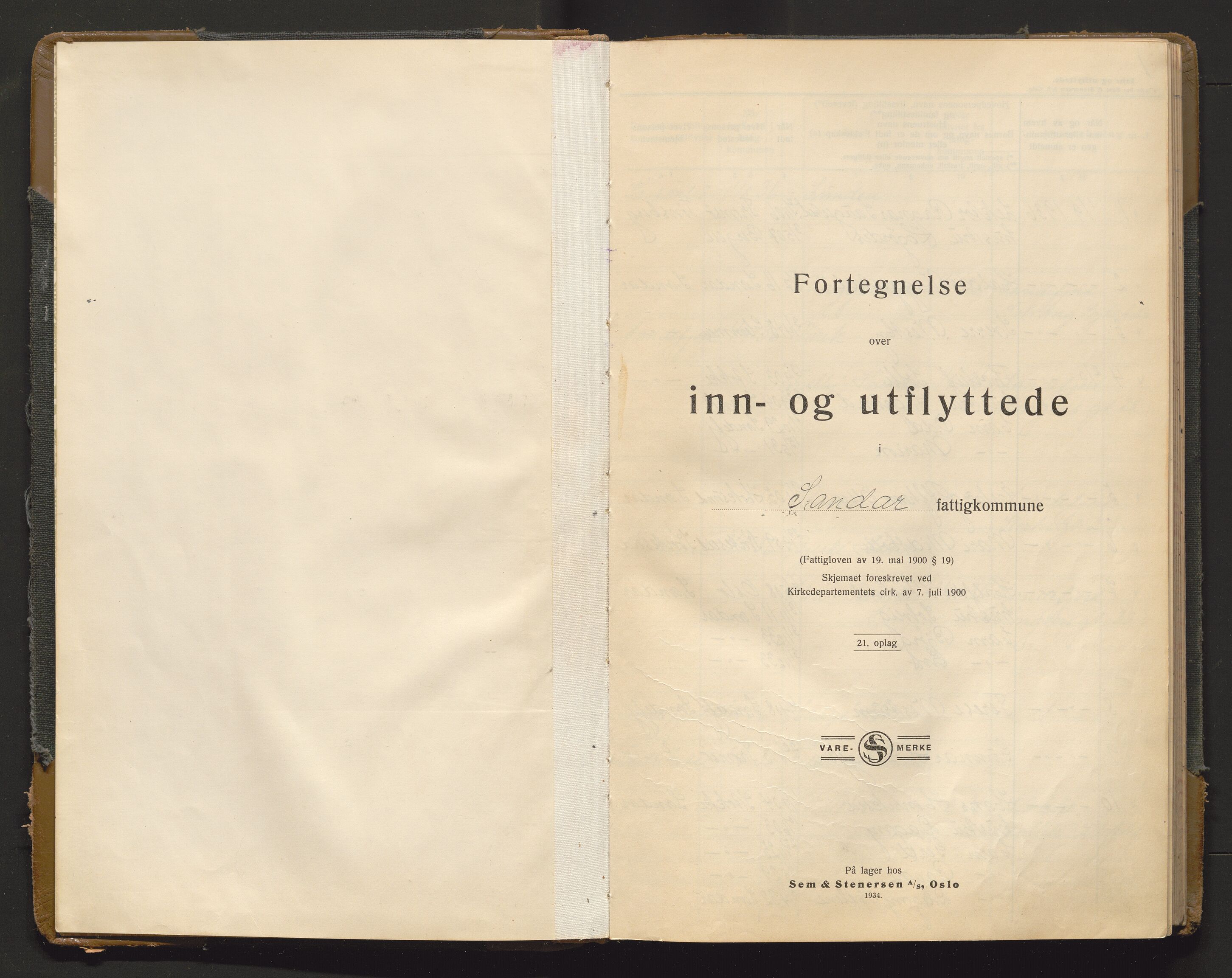 Sandar lensmannskontor, SAKO/A-545/O/Oa/L0010: Protokoll over inn- og utflyttede, 1936-1938