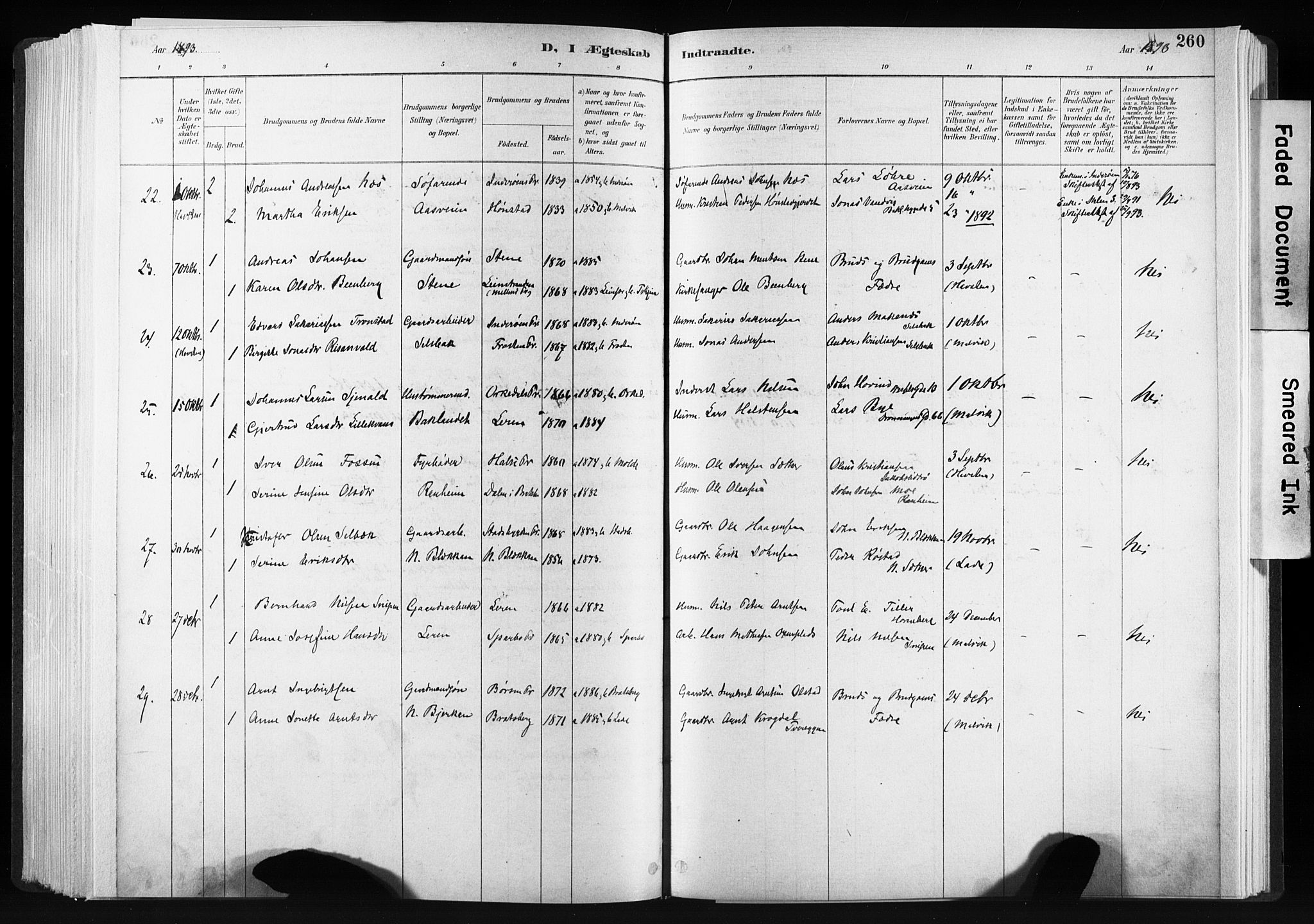 Ministerialprotokoller, klokkerbøker og fødselsregistre - Sør-Trøndelag, SAT/A-1456/606/L0300: Ministerialbok nr. 606A15, 1886-1893, s. 260