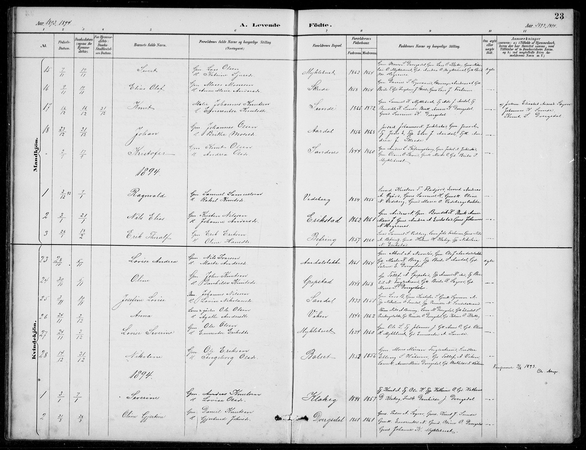 Jølster sokneprestembete, AV/SAB-A-80701/H/Hab/Habb/L0002: Klokkerbok nr. B 2, 1887-1920, s. 23