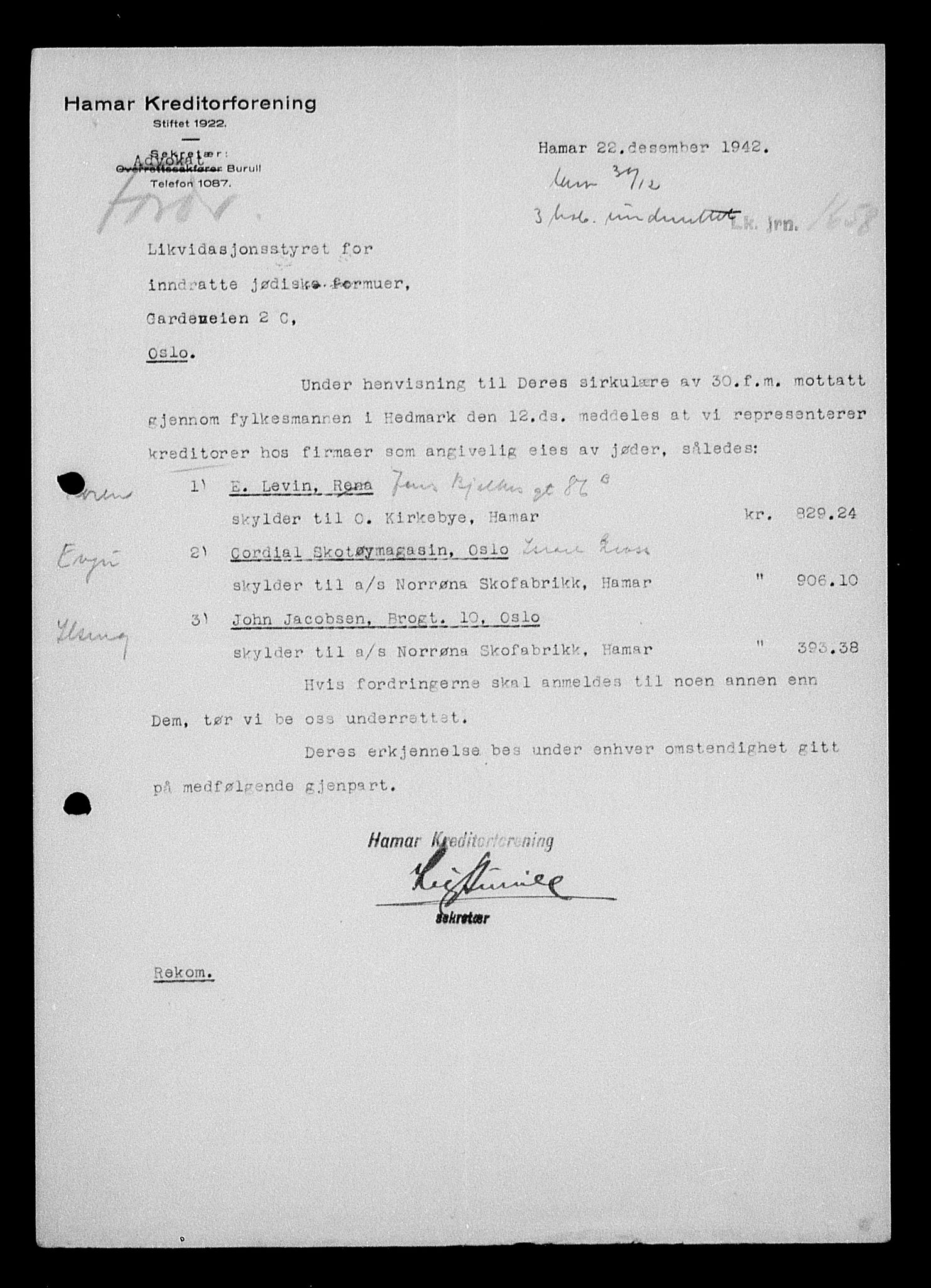 Justisdepartementet, Tilbakeføringskontoret for inndratte formuer, AV/RA-S-1564/H/Hc/Hcc/L0957: --, 1945-1947, s. 49