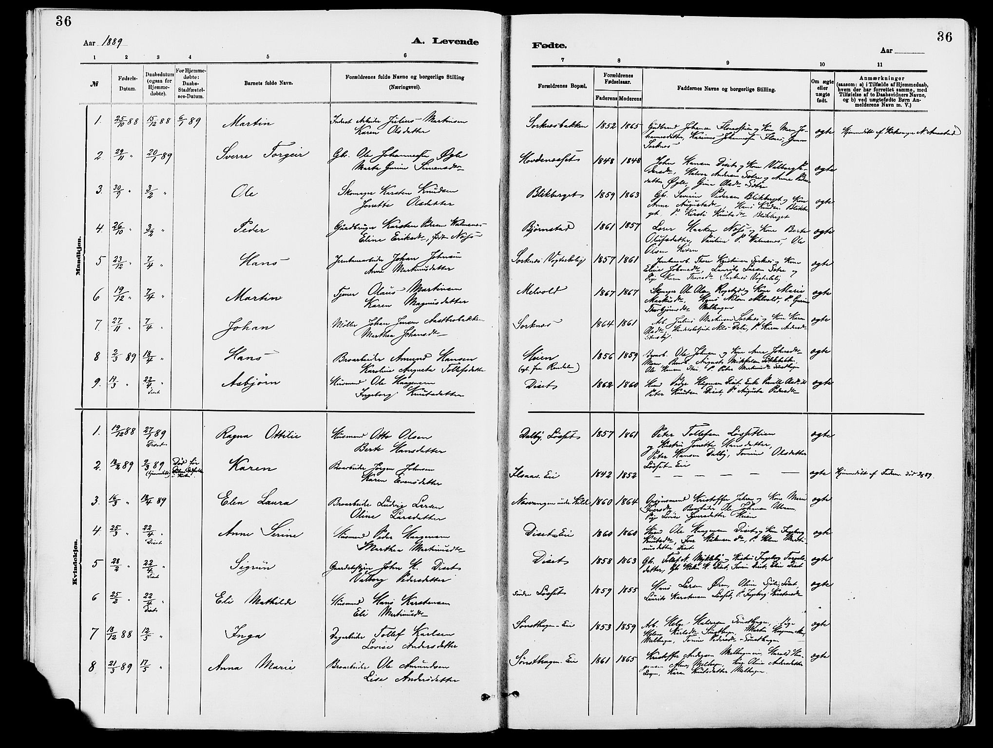 Åmot prestekontor, Hedmark, AV/SAH-PREST-056/H/Ha/Haa/L0010: Ministerialbok nr. 10, 1884-1889, s. 36