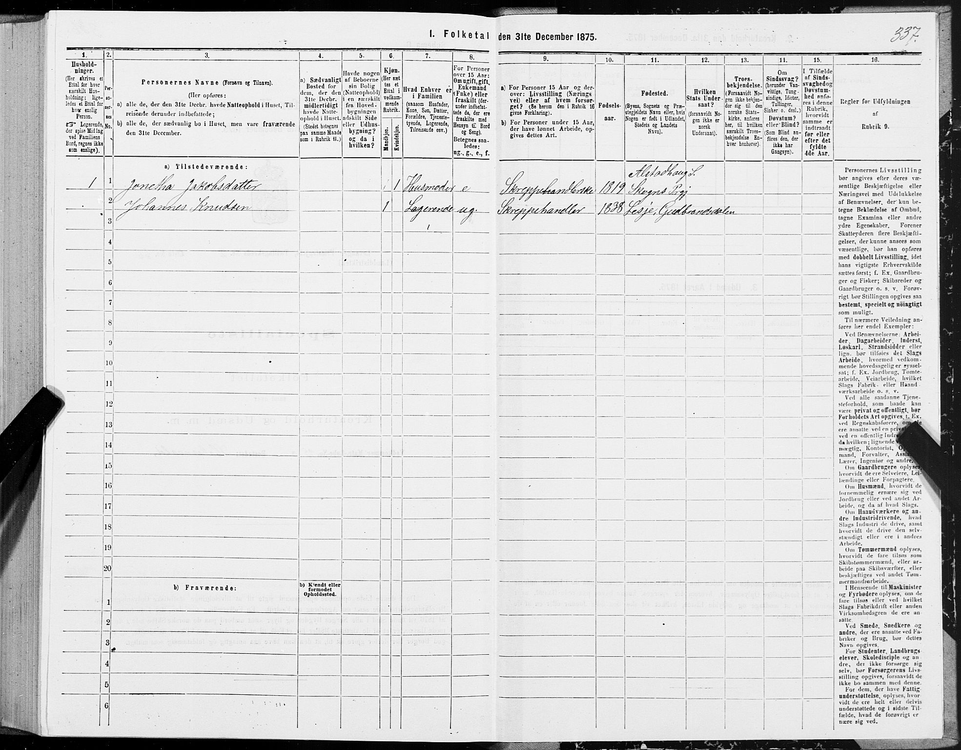 SAT, Folketelling 1875 for 1720L Levanger prestegjeld, Levanger landsokn, 1875, s. 1337