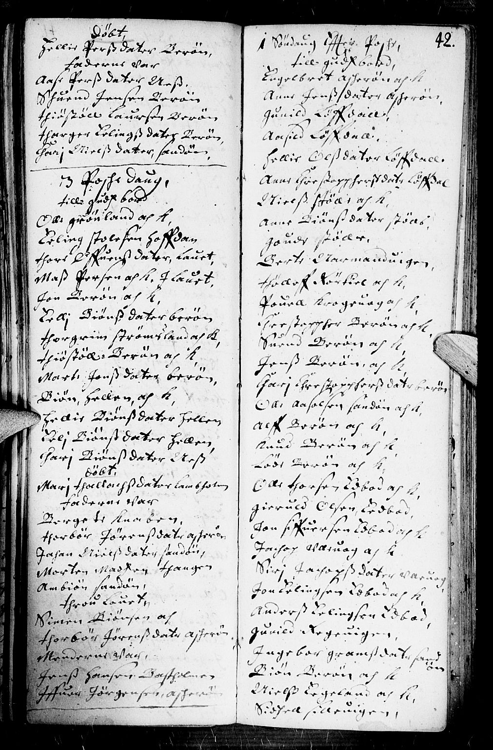 Dypvåg sokneprestkontor, AV/SAK-1111-0007/F/Fb/Fba/L0001: Klokkerbok nr. B 1, 1699-1706, s. 42