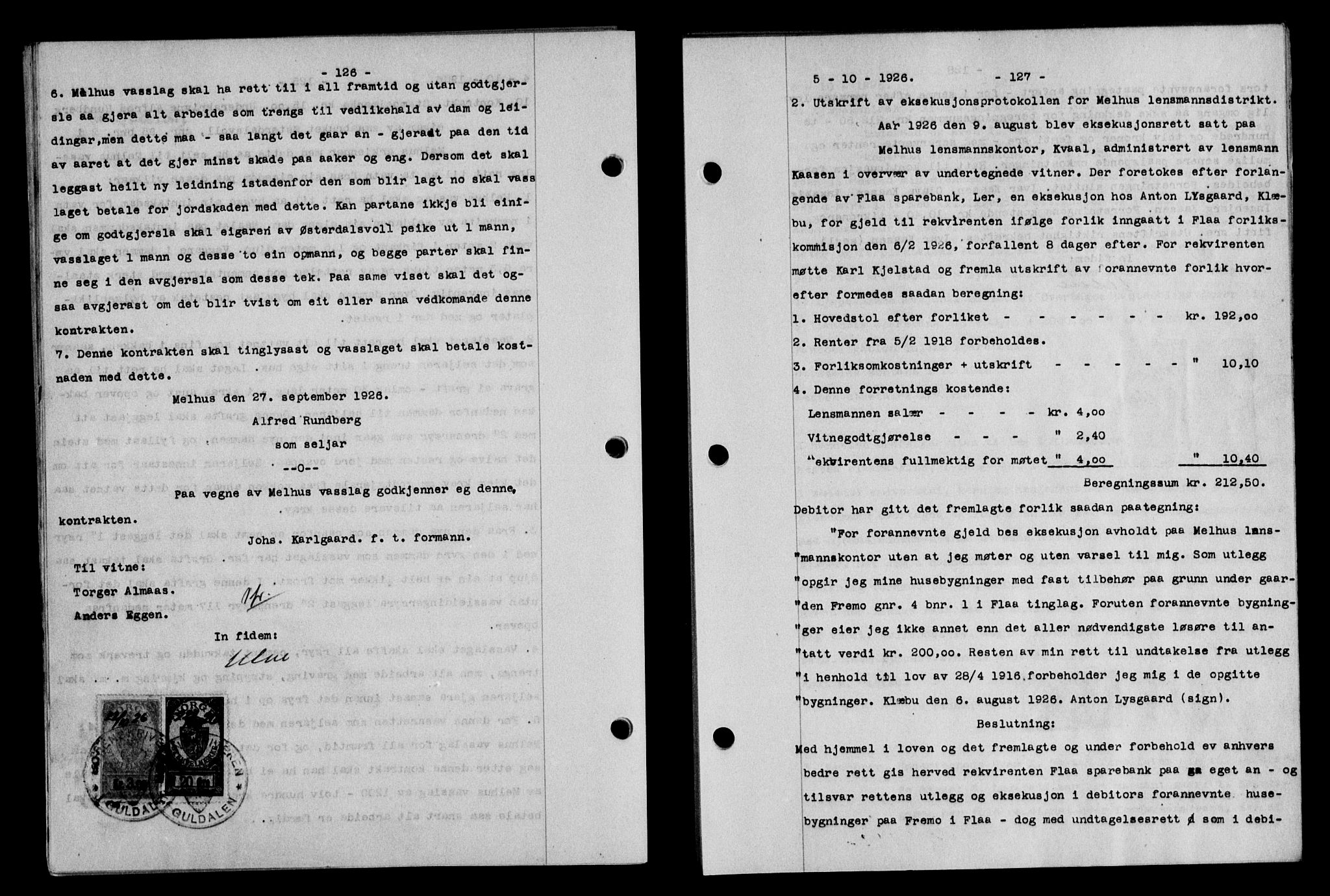 Gauldal sorenskriveri, SAT/A-0014/1/2/2C/L0035: Pantebok nr. 36, 1926-1927, s. 126-127, Tingl.dato: 05.10.1926