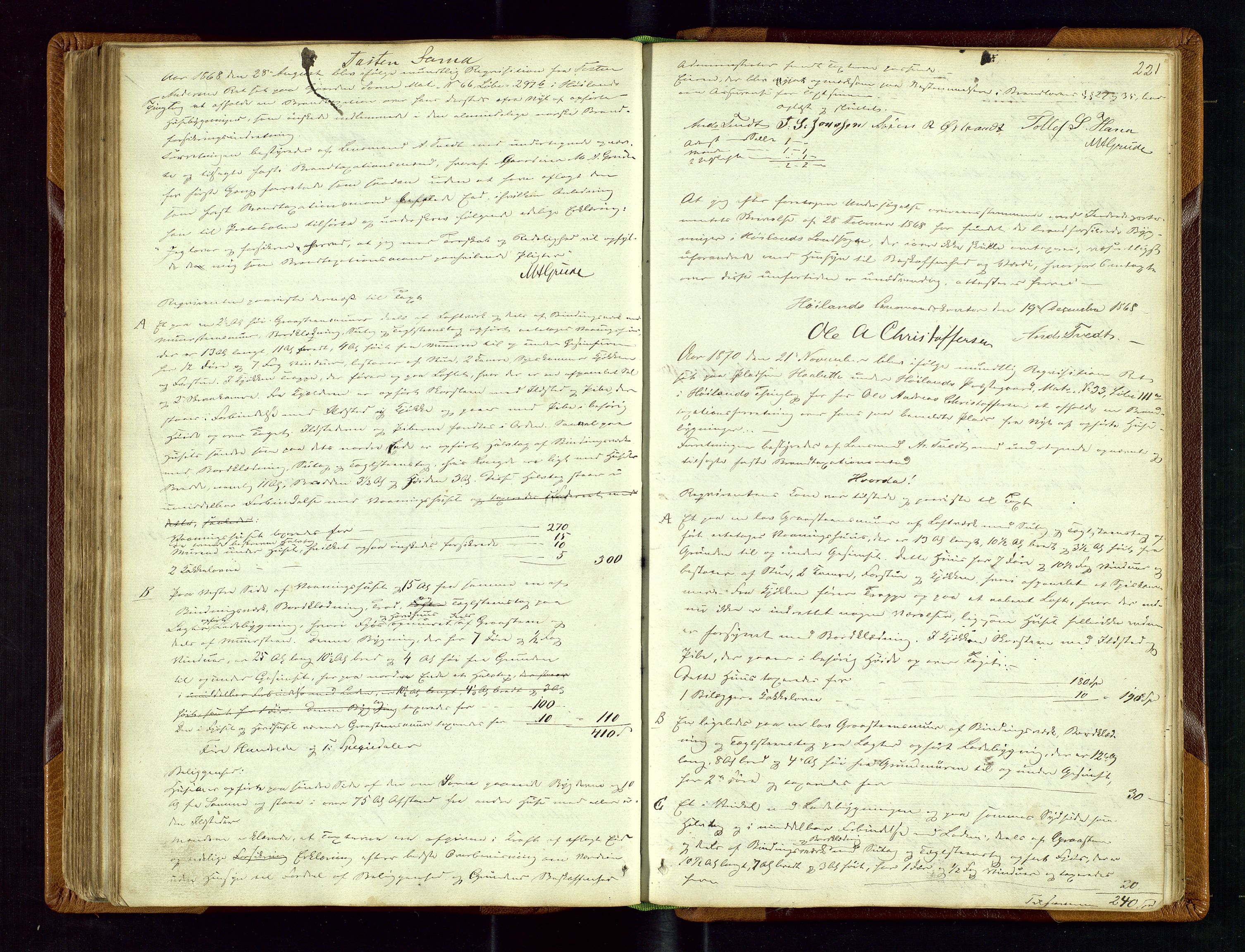 Høyland/Sandnes lensmannskontor, AV/SAST-A-100166/Goa/L0001: Takstprotokoll, 1846-1880, s. 220b-221a