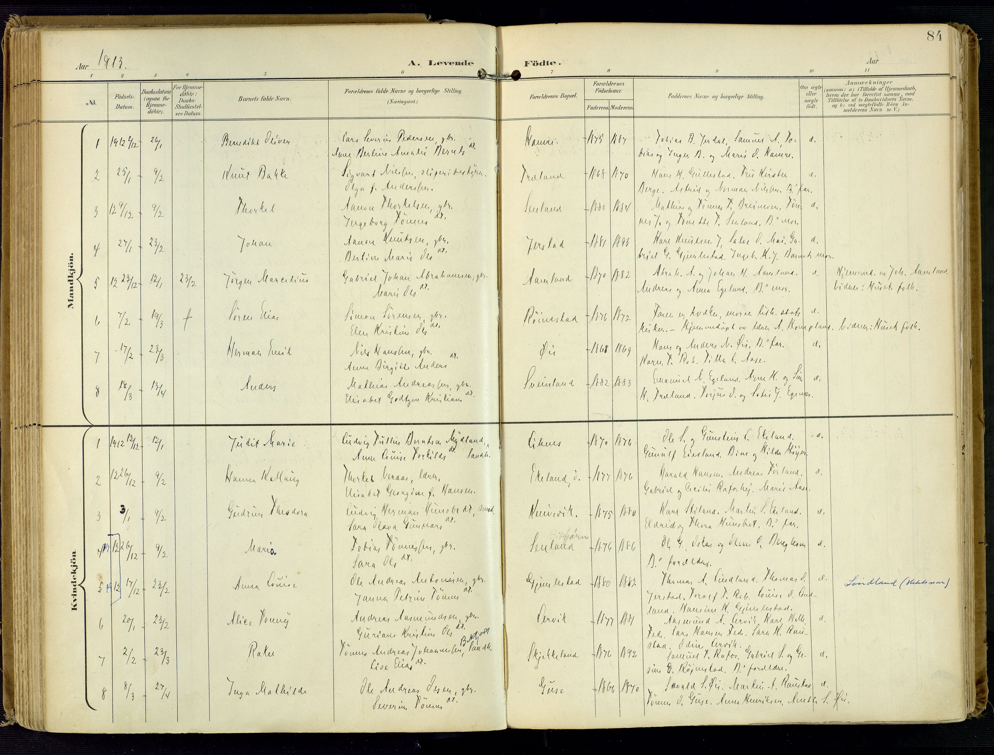 Kvinesdal sokneprestkontor, SAK/1111-0026/F/Fa/Fab/L0009: Ministerialbok nr. A 9, 1898-1915, s. 84