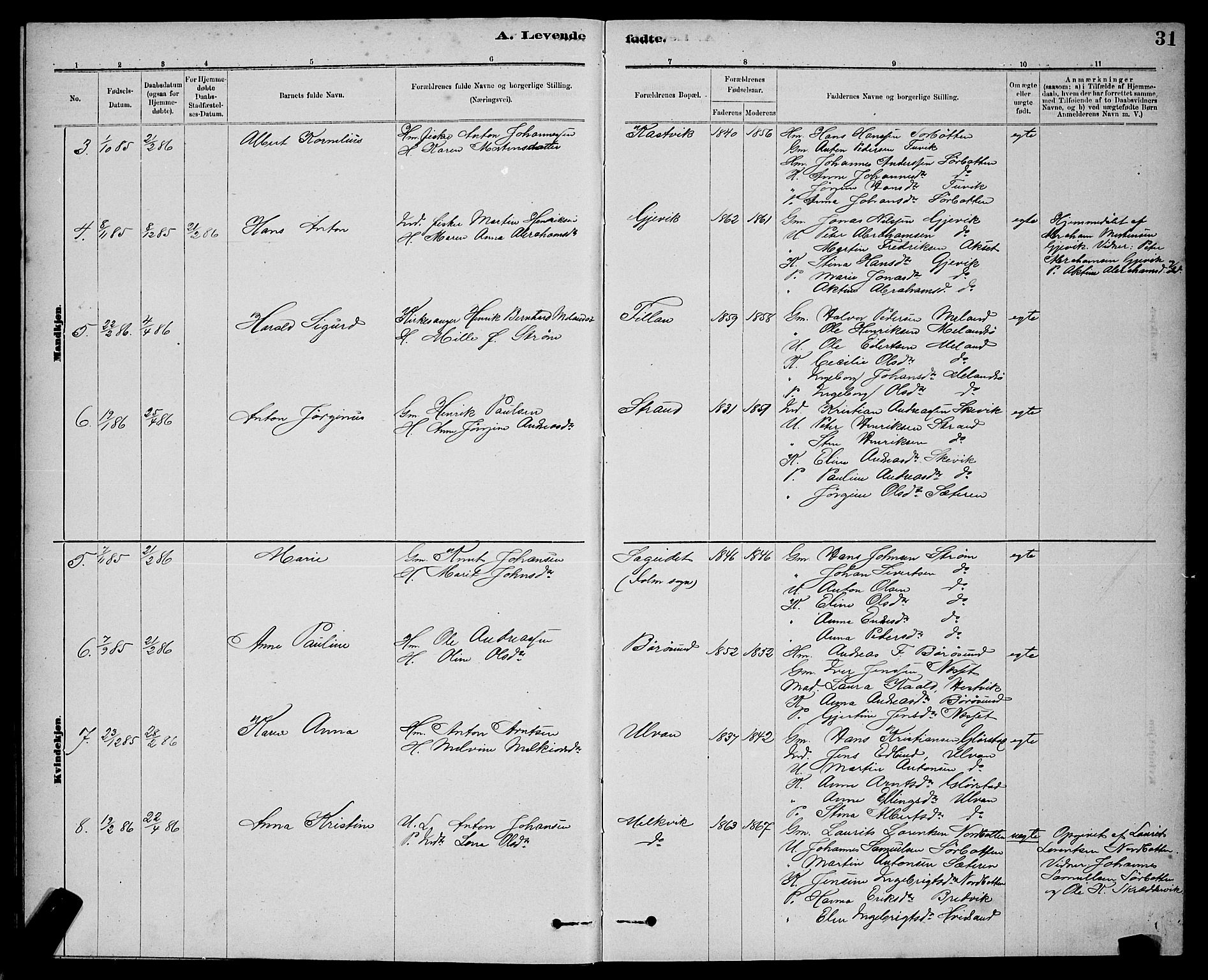 Ministerialprotokoller, klokkerbøker og fødselsregistre - Sør-Trøndelag, SAT/A-1456/637/L0562: Klokkerbok nr. 637C03, 1883-1898, s. 31