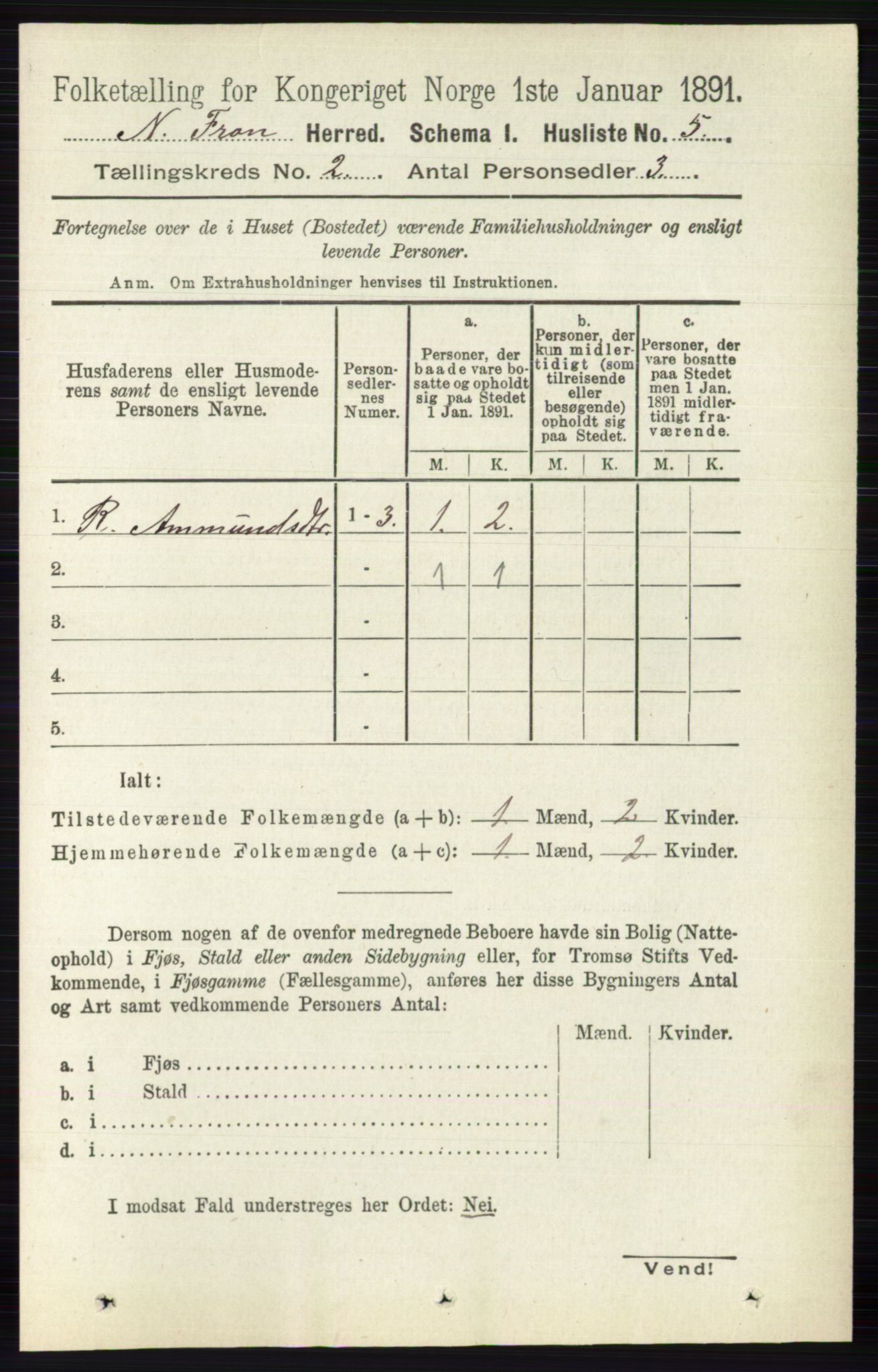 RA, Folketelling 1891 for 0518 Nord-Fron herred, 1891, s. 276