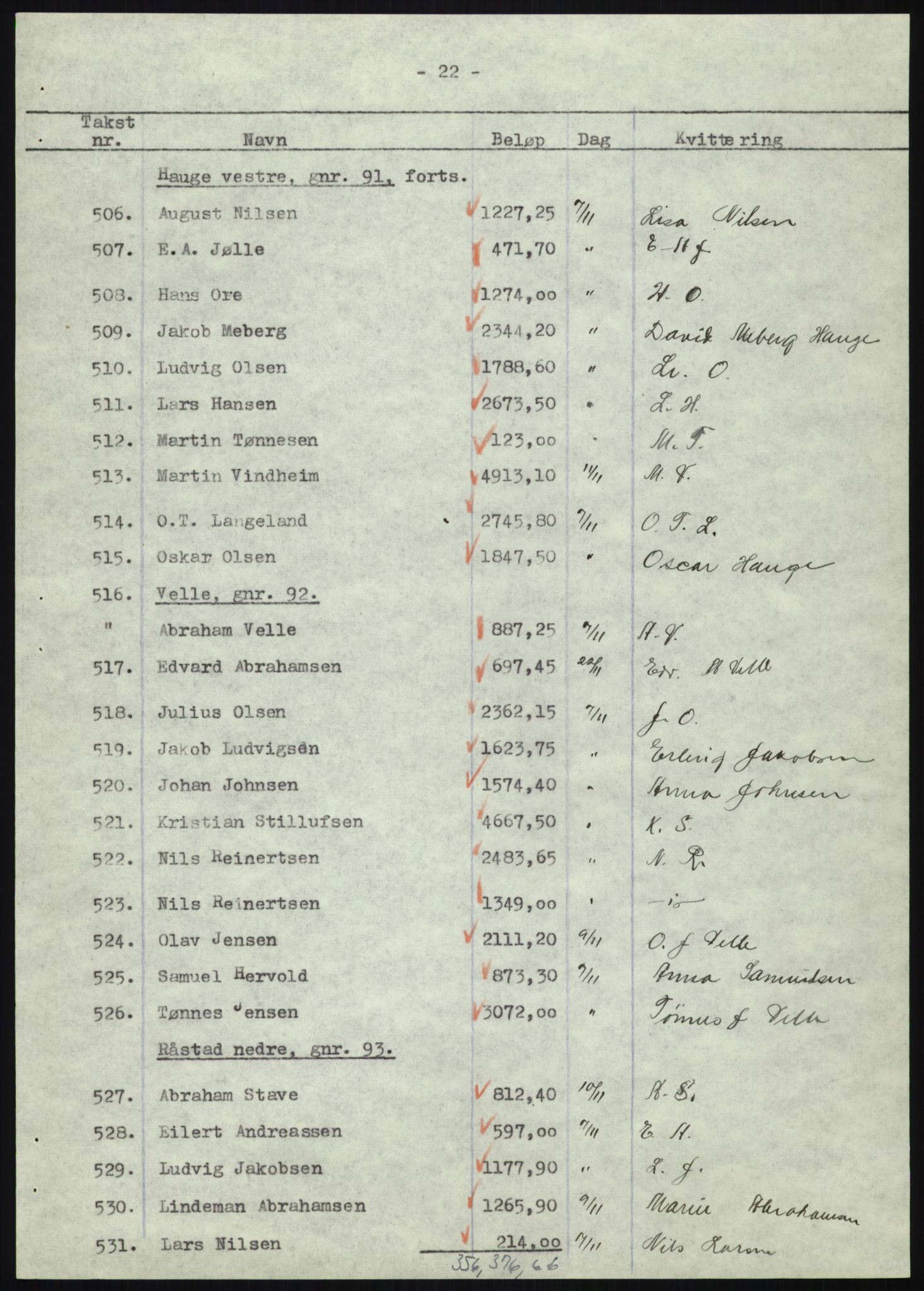Forsvarsdepartementet, 10. kontor / Oppgjørskontoret, AV/RA-RAFA-1225/D/Db/L0180: Lista oppgjørskontor, 1942-1952, s. 1188