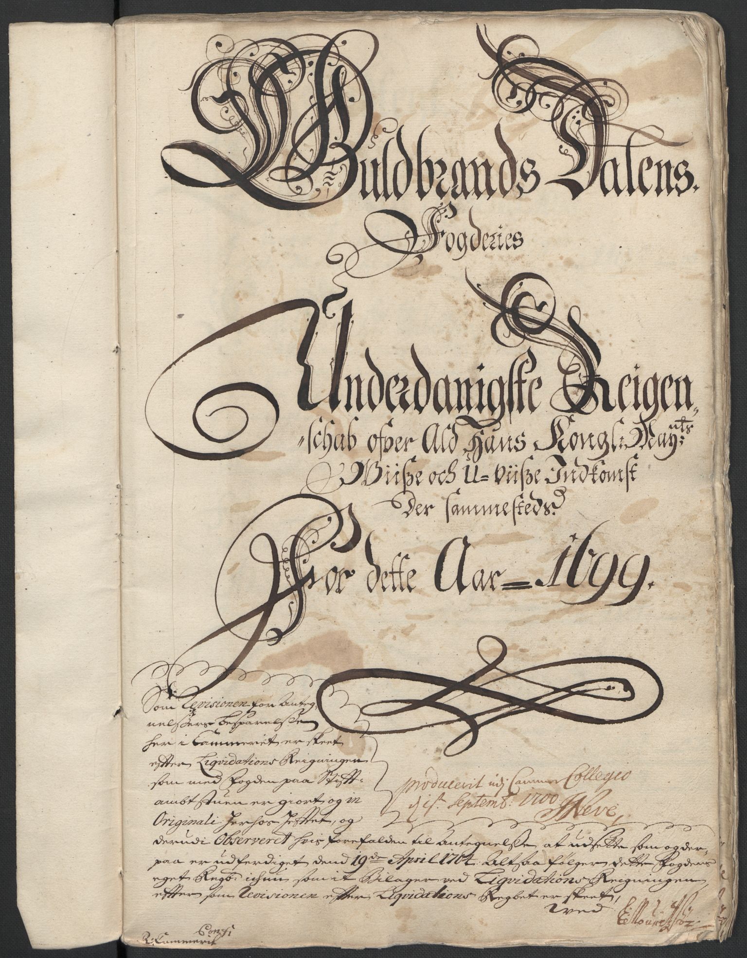 Rentekammeret inntil 1814, Reviderte regnskaper, Fogderegnskap, RA/EA-4092/R17/L1172: Fogderegnskap Gudbrandsdal, 1699, s. 3