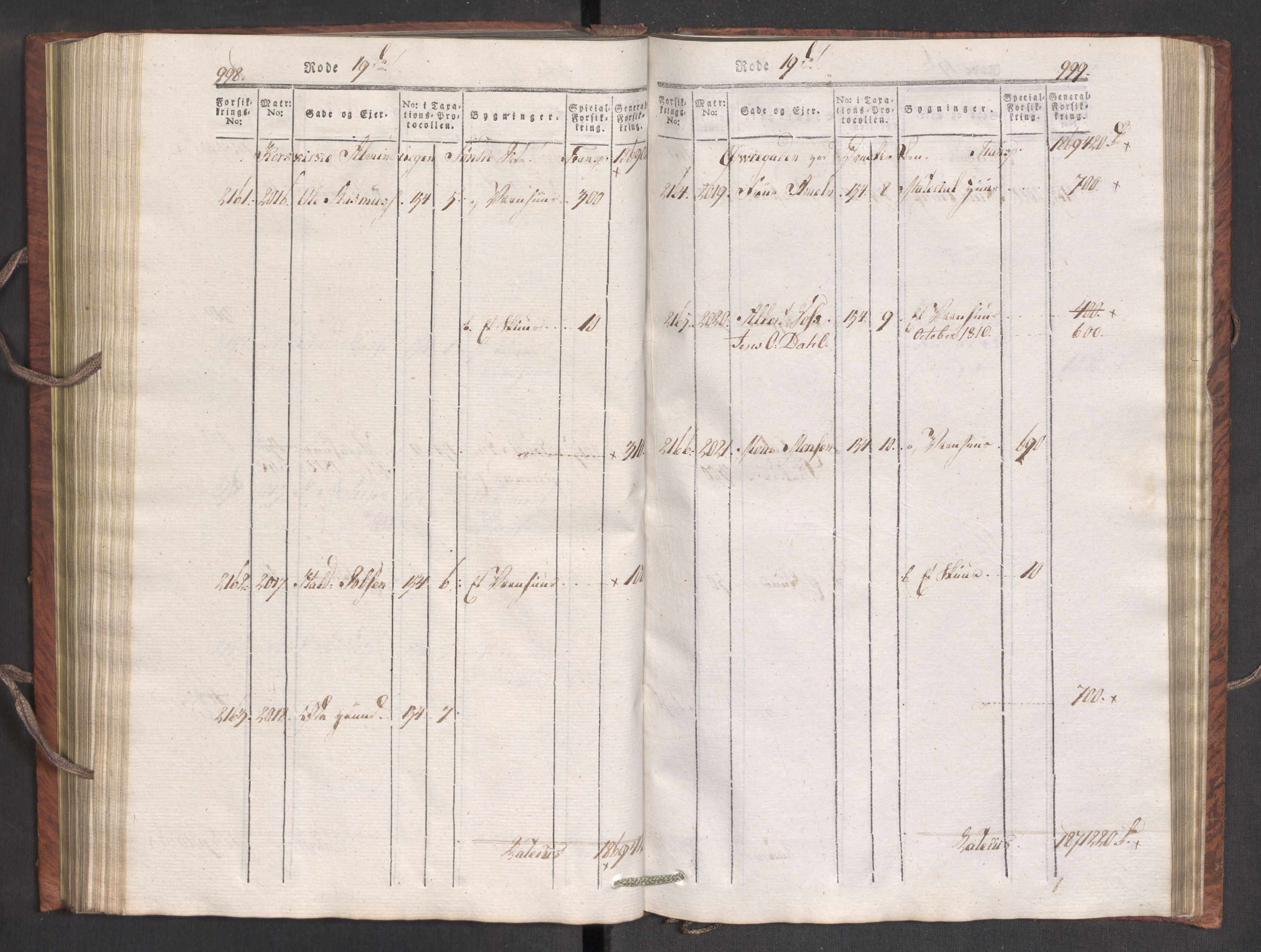 Kommersekollegiet, Brannforsikringskontoret 1767-1814, AV/RA-EA-5458/F/Fa/L0007/0002: Bergen / Branntakstprotokoll, 1807-1817, s. 998-999