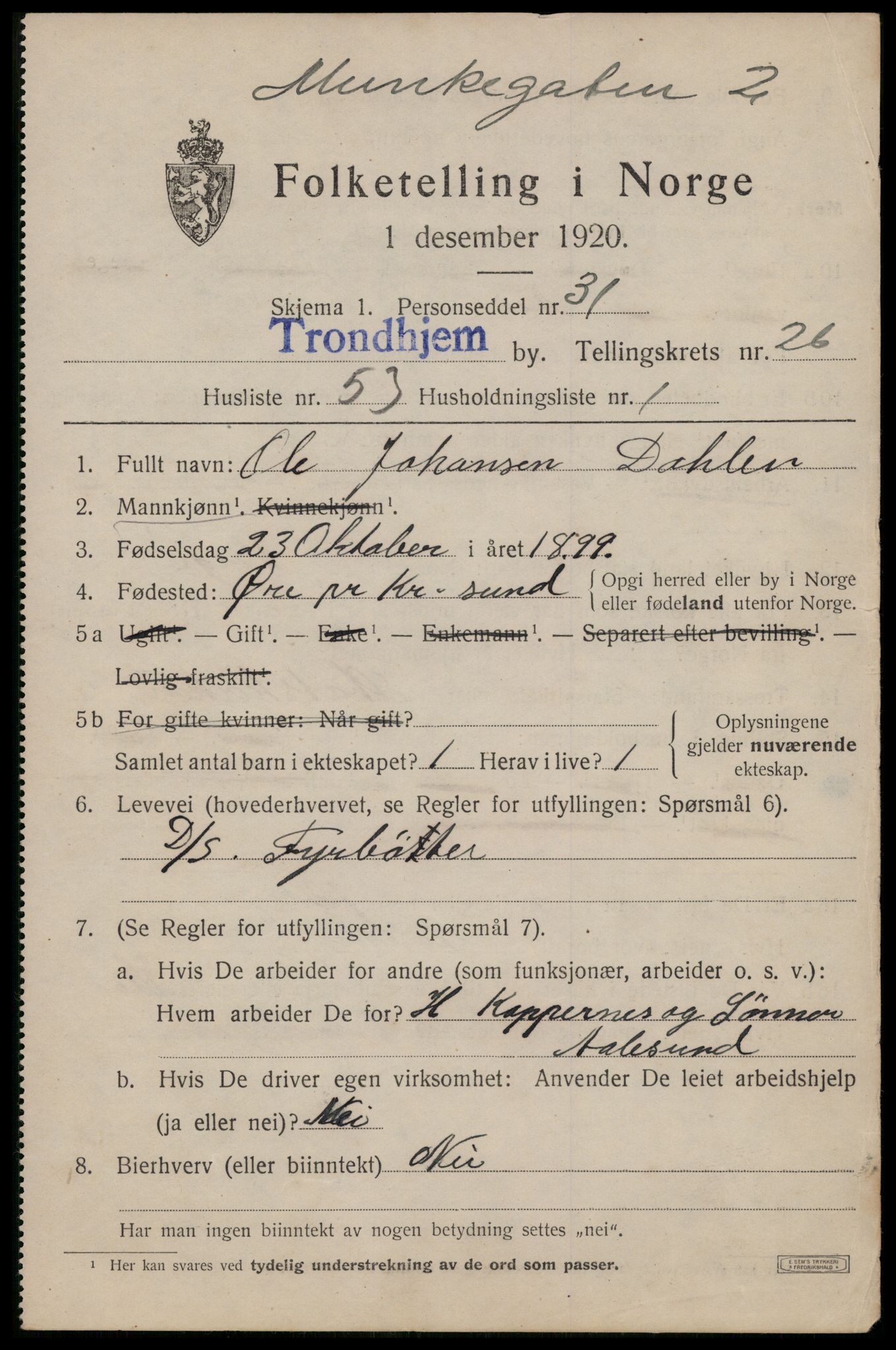 SAT, Folketelling 1920 for 1601 Trondheim kjøpstad, 1920, s. 69738