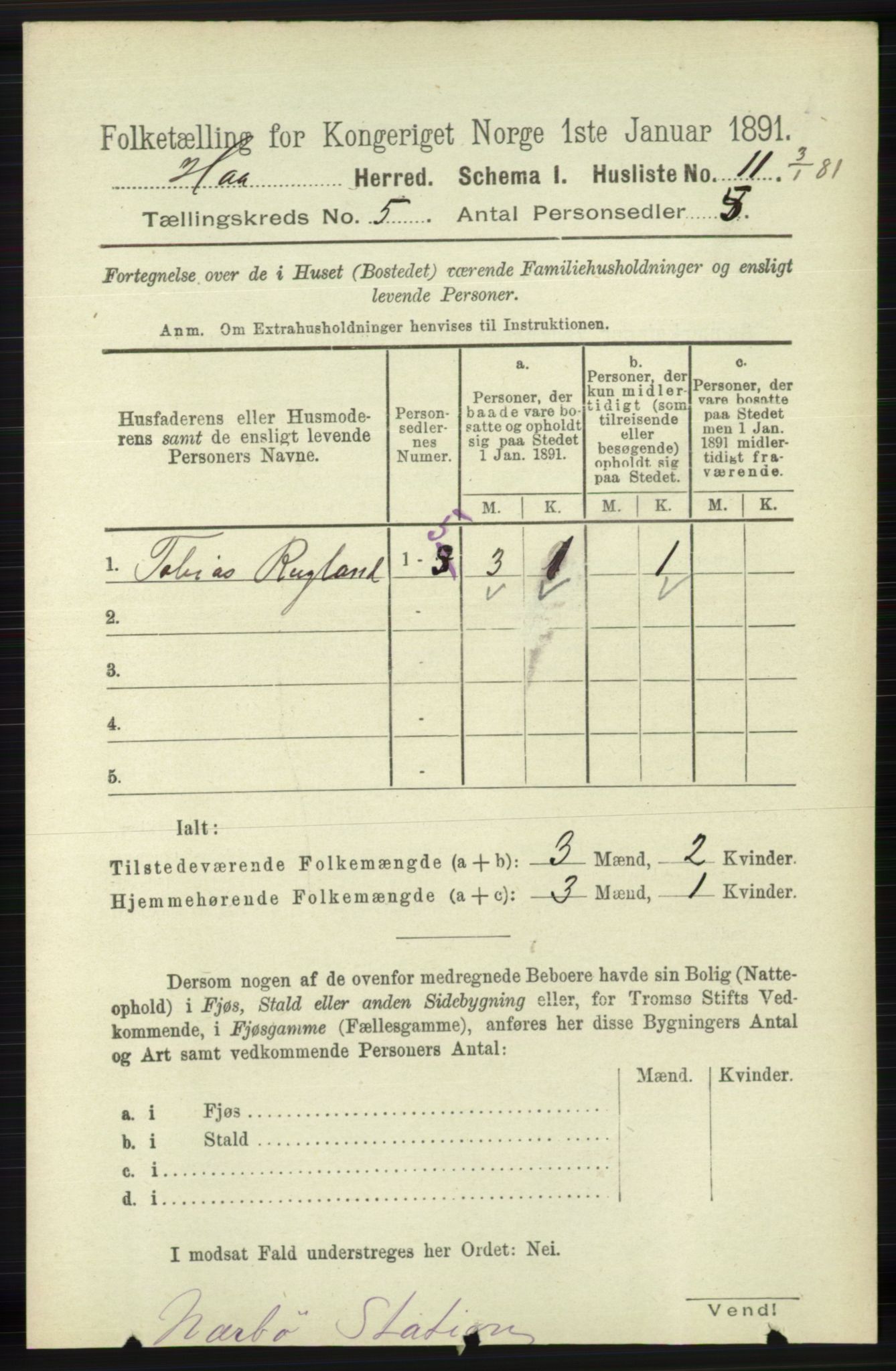 RA, Folketelling 1891 for 1119 Hå herred, 1891, s. 1297