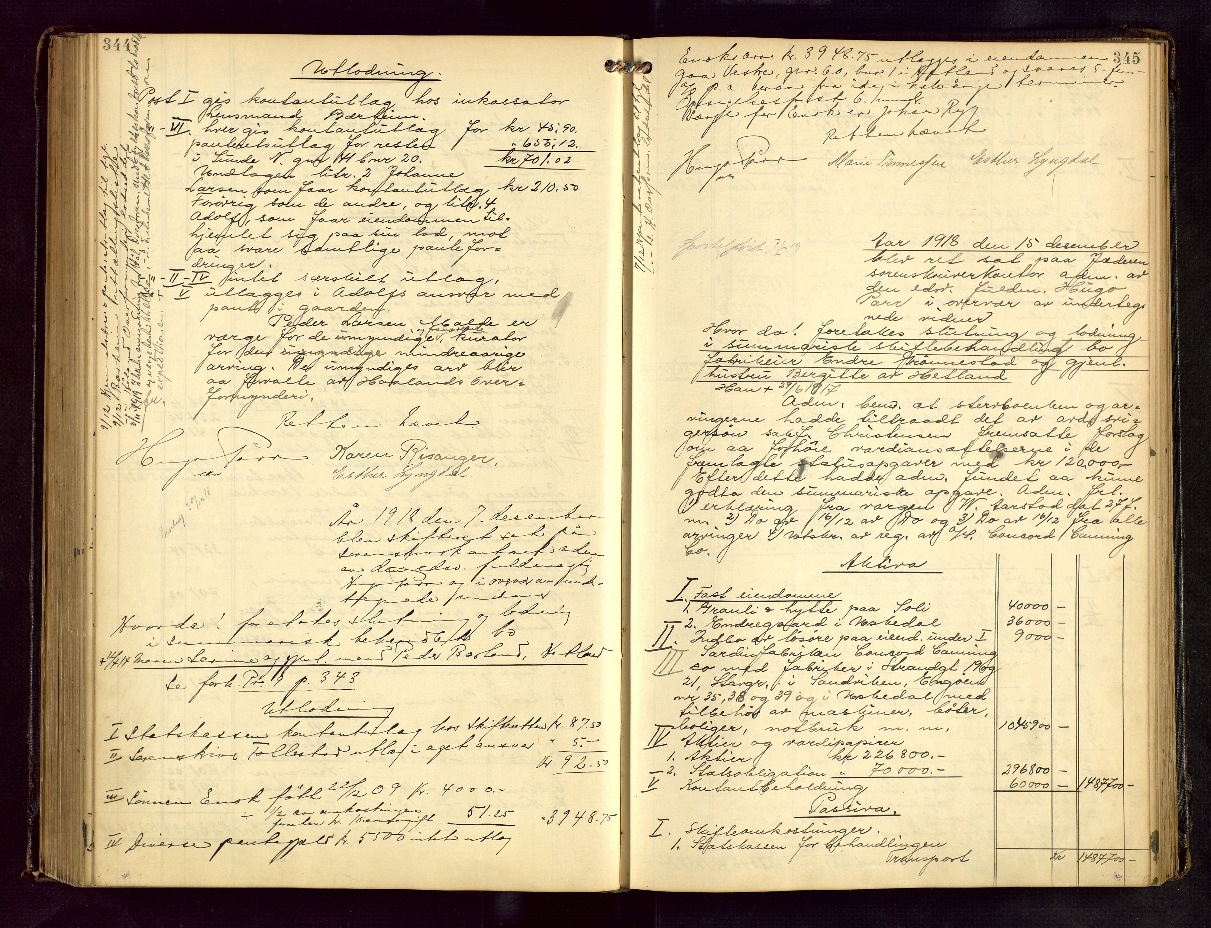 Jæren sorenskriveri, AV/SAST-A-100310/01/5/50/50BB/L0008: SKIFTEUTLODNINGSPROTOKOLL, 1914-1920, s. 344-345