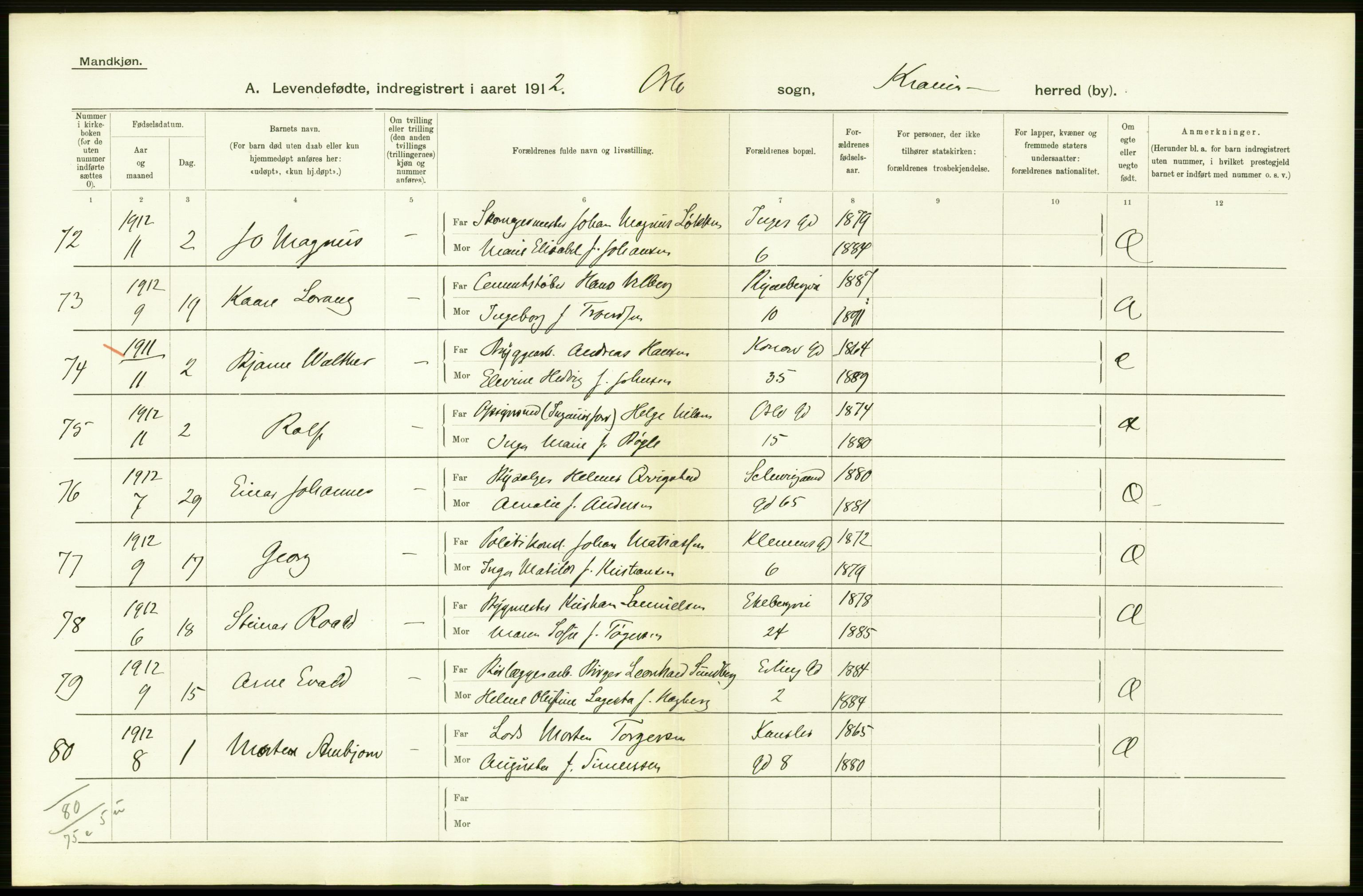 Statistisk sentralbyrå, Sosiodemografiske emner, Befolkning, RA/S-2228/D/Df/Dfb/Dfbb/L0006: Kristiania:  Levendefødte menn og kvinner., 1912, s. 598