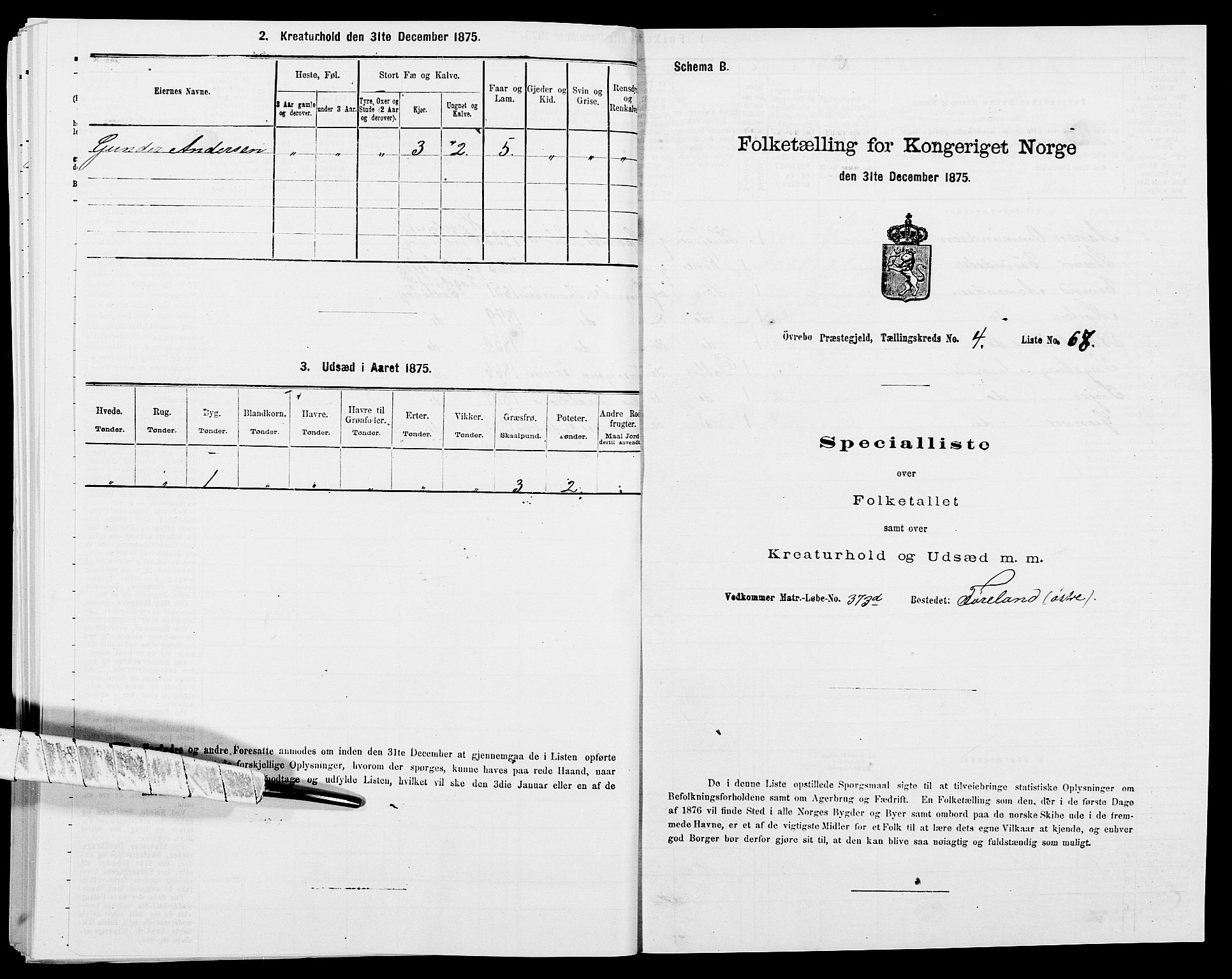 SAK, Folketelling 1875 for 1016P Øvrebø prestegjeld, 1875, s. 501